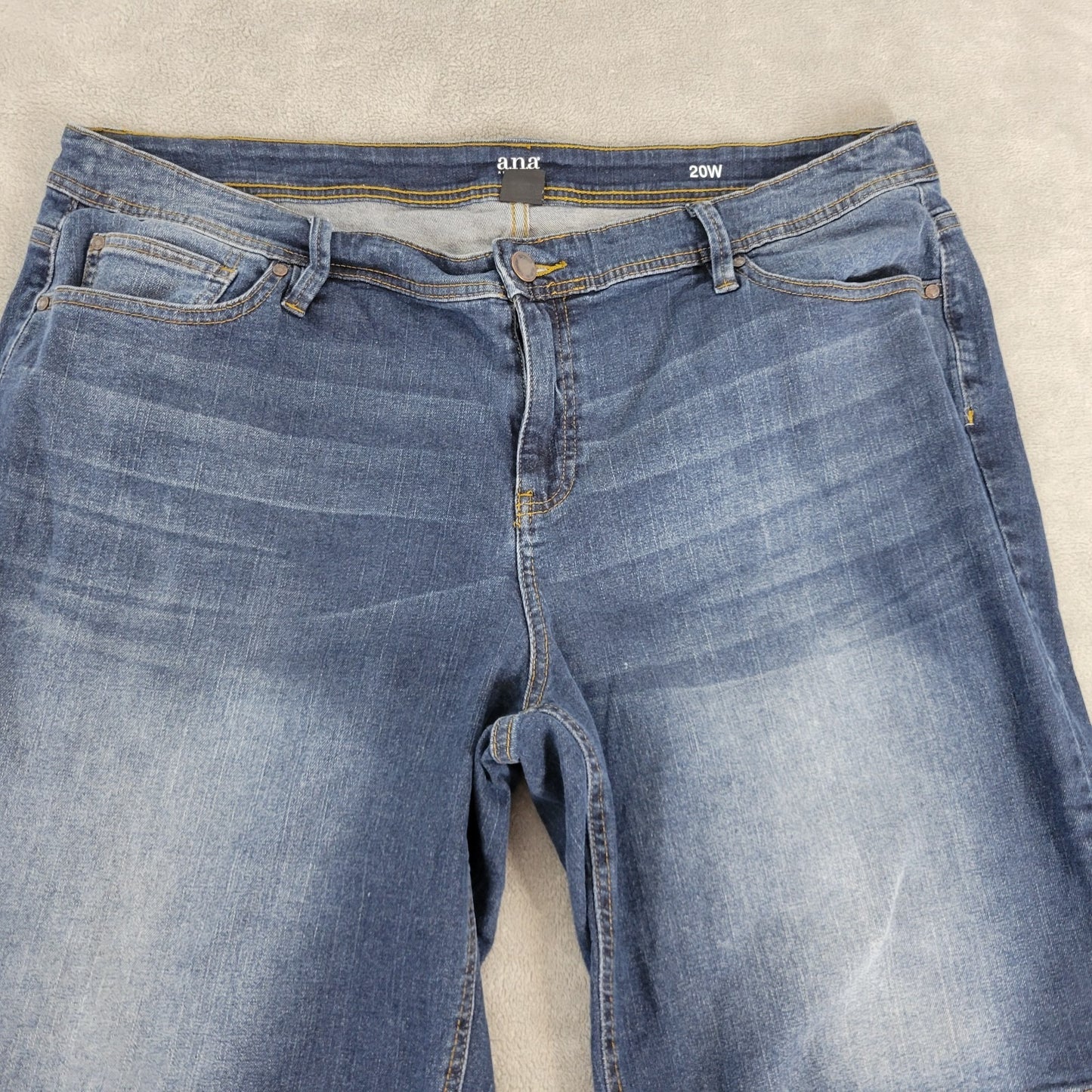 Ana Womens Shorts 20W Plus Dark Blue Denim Wash Zip Fly Cotton Blend Comfort