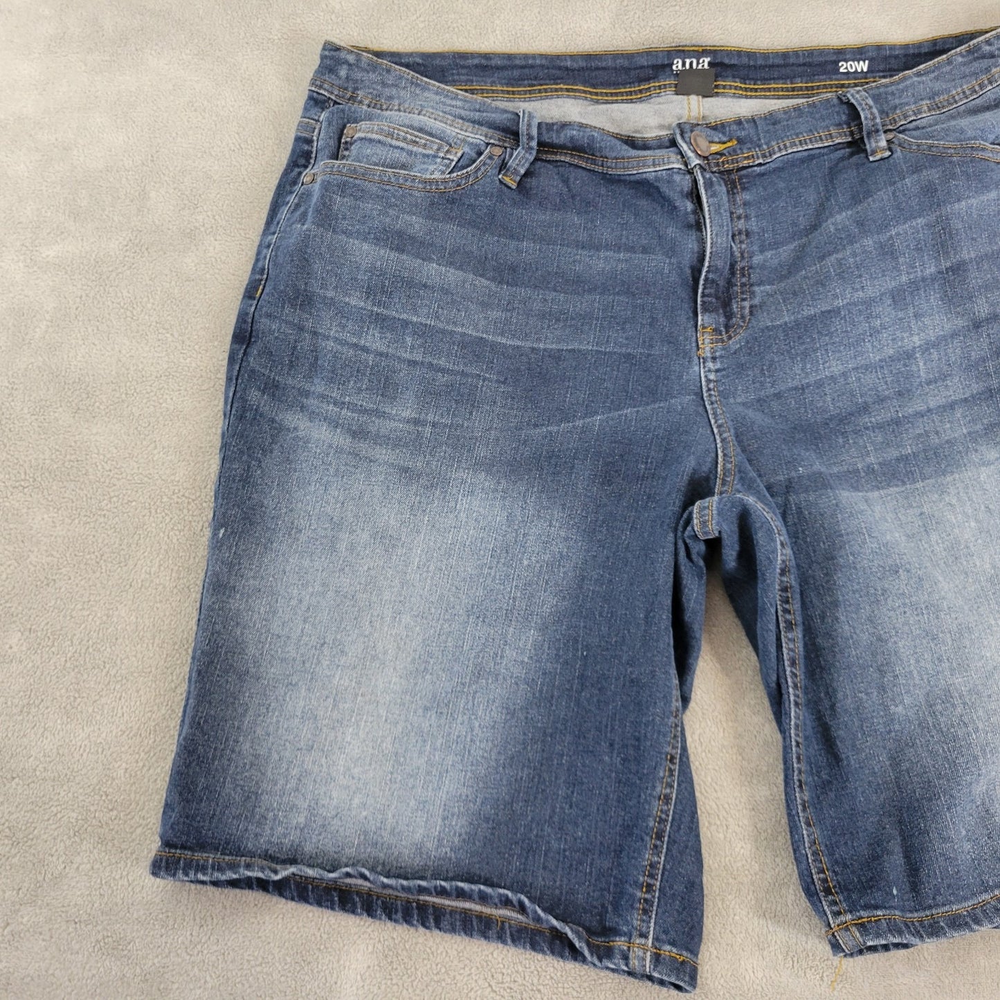 Ana Womens Shorts 20W Plus Dark Blue Denim Wash Zip Fly Cotton Blend Comfort