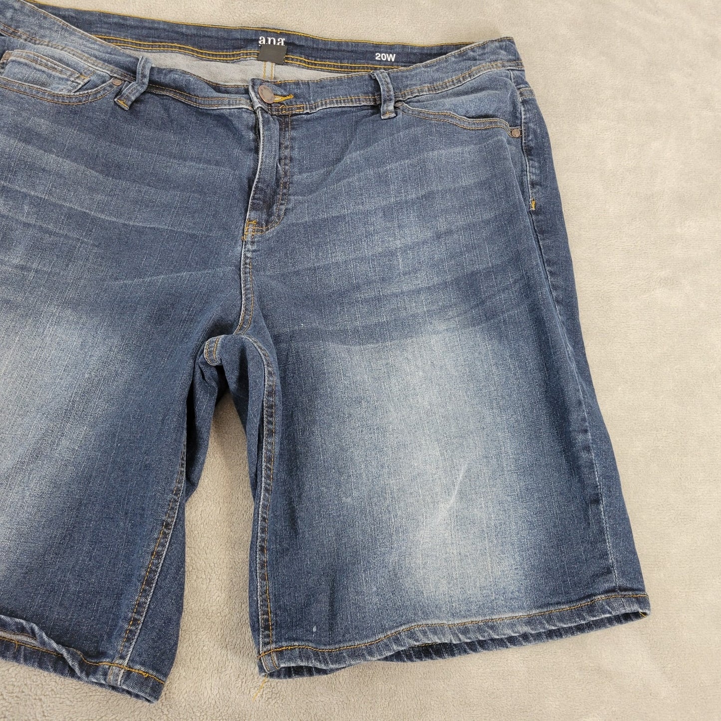 Ana Womens Shorts 20W Plus Dark Blue Denim Wash Zip Fly Cotton Blend Comfort