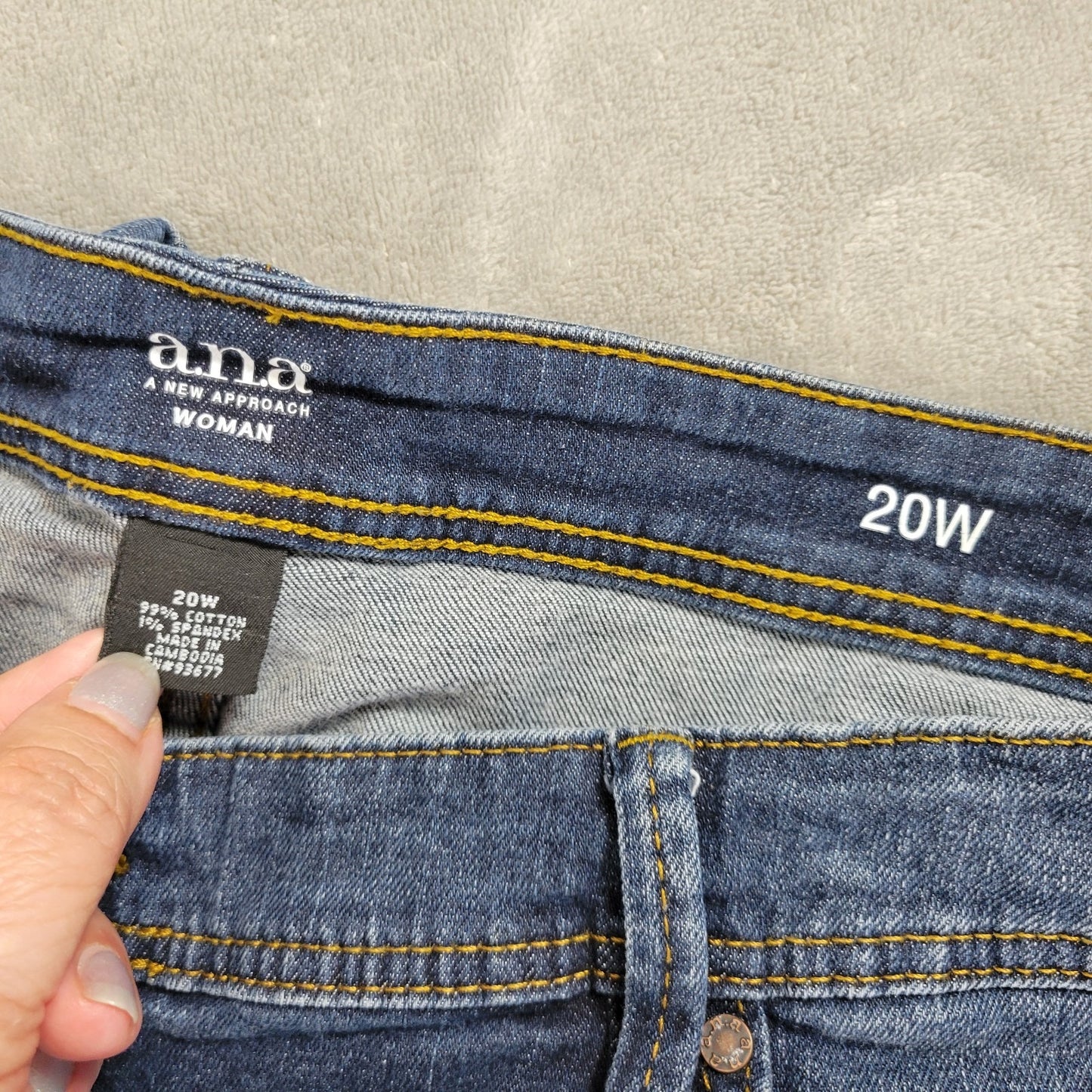 Ana Womens Shorts 20W Plus Dark Blue Denim Wash Zip Fly Cotton Blend Comfort