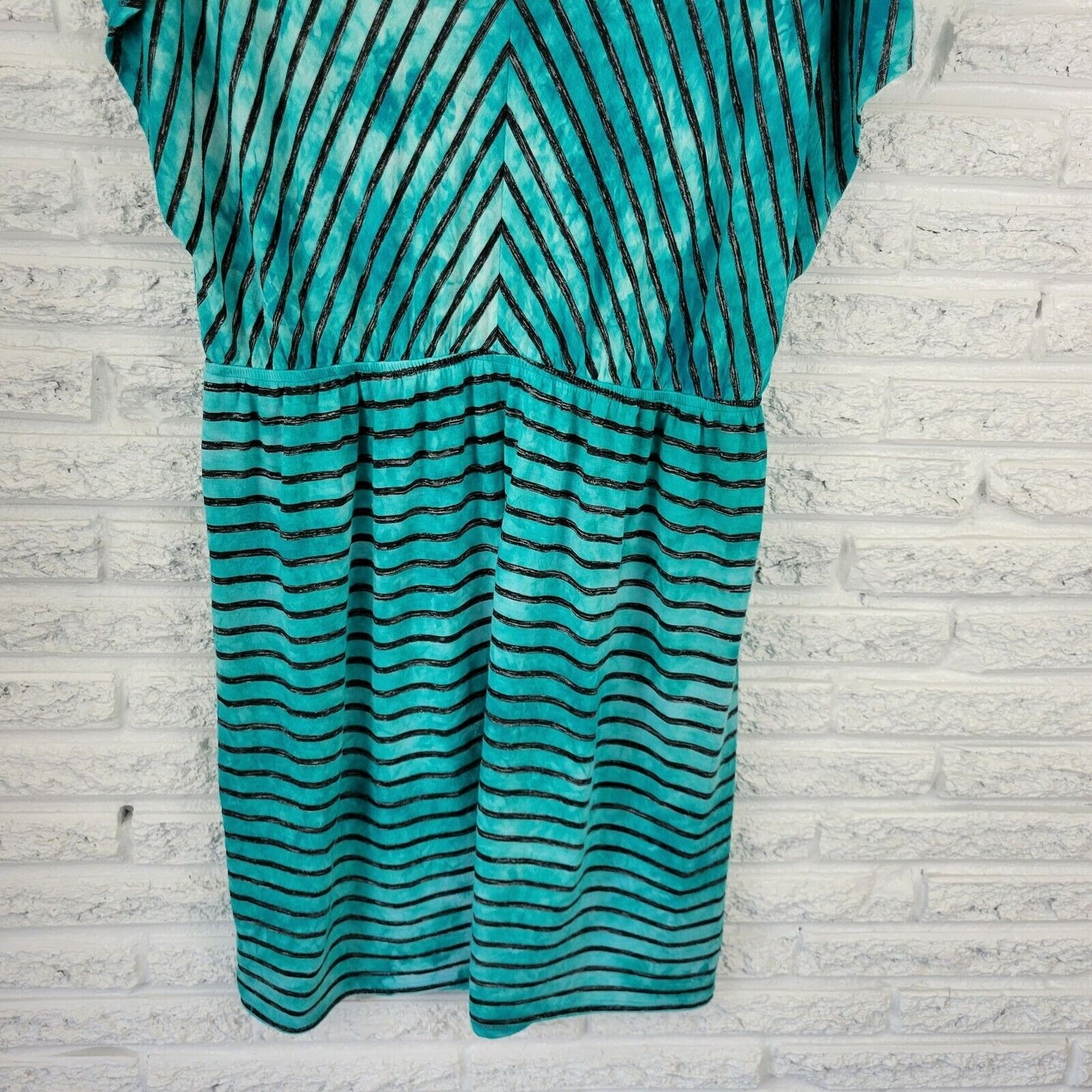 Style & Co Womens Dress 0X Plus Cap Sleeve Knee Length Rhinestone Blue Stripe