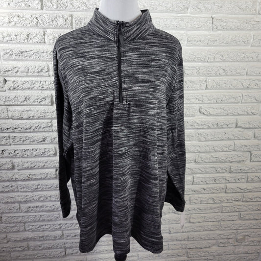 Croft Barrow Womens Top 2X Plus Tee Long Sleeve Black Gray Heather Zip Knit