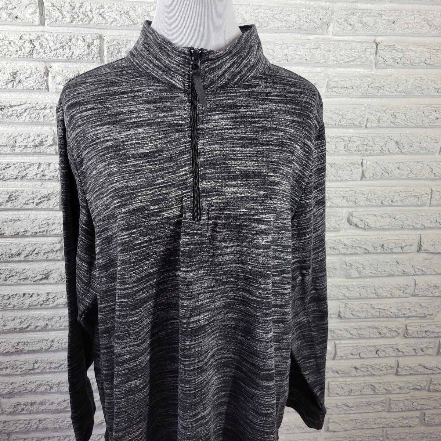 Croft Barrow Womens Top 2X Plus Tee Long Sleeve Black Gray Heather Zip Knit