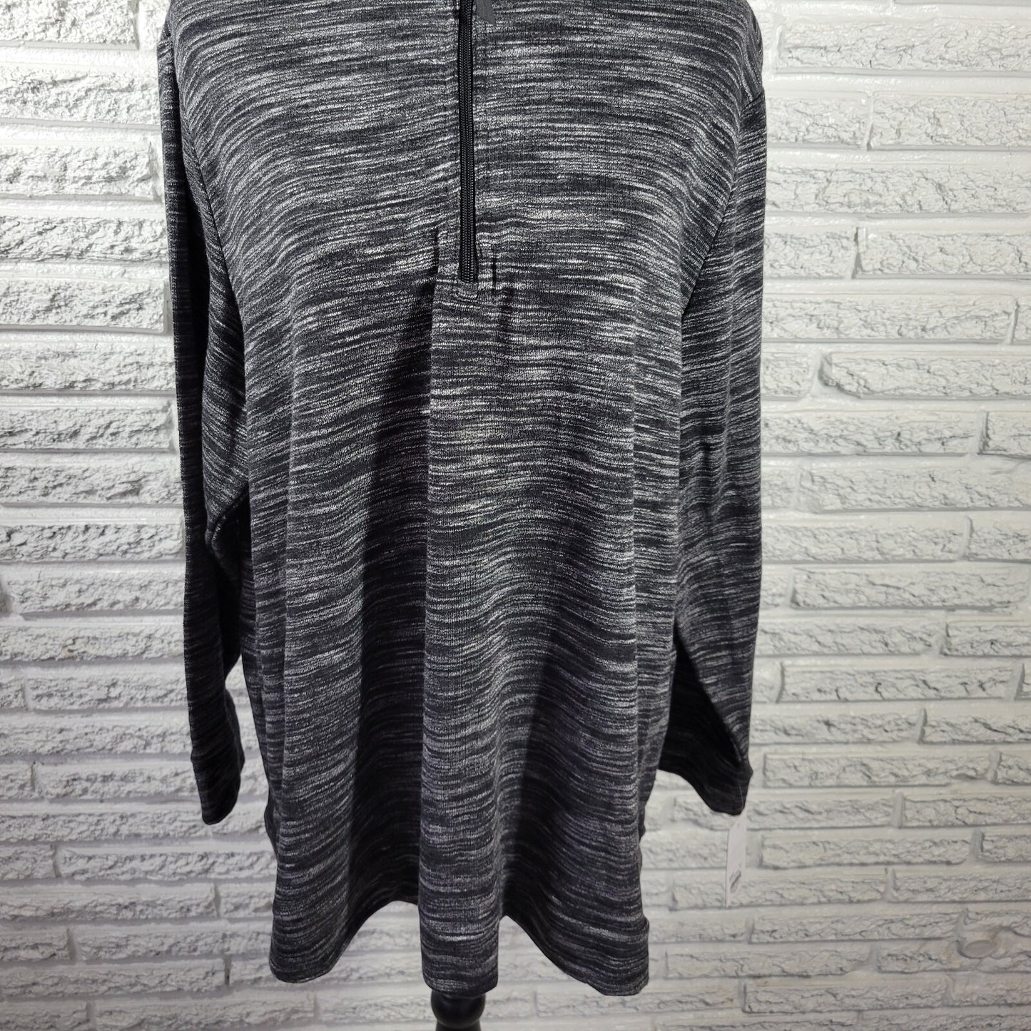 Croft Barrow Womens Top 2X Plus Tee Long Sleeve Black Gray Heather Zip Knit