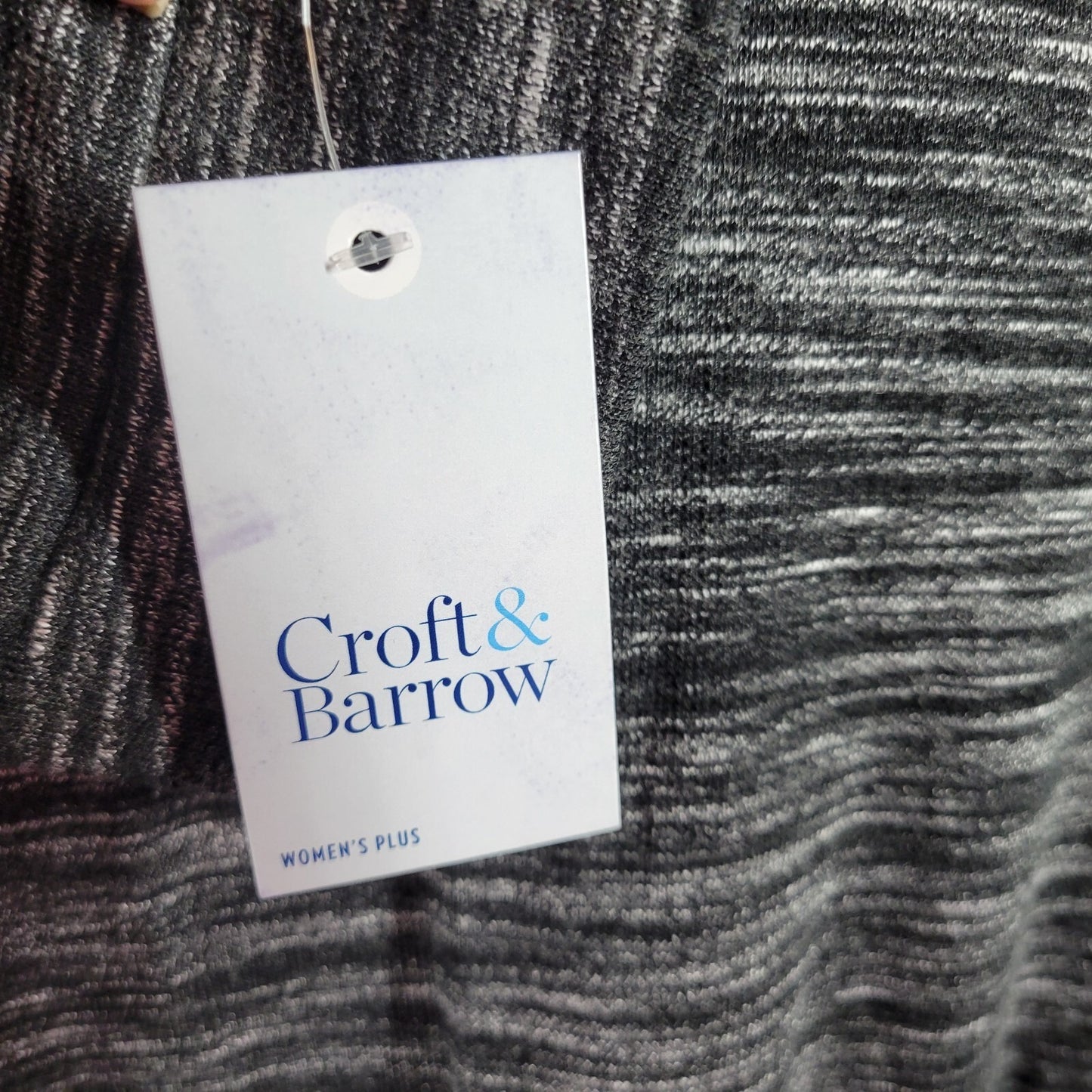 Croft Barrow Womens Top 2X Plus Tee Long Sleeve Black Gray Heather Zip Knit