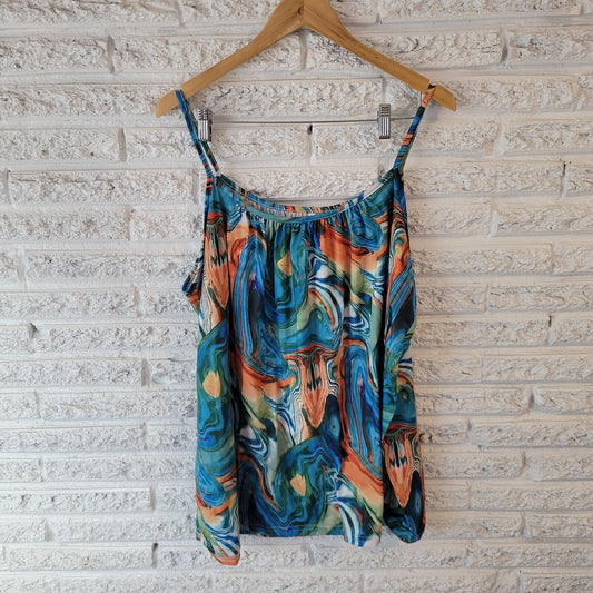 Women Top 4XL Plus Camisole Spaghetti Straps Blue Orange Watercolor Casual Comfy