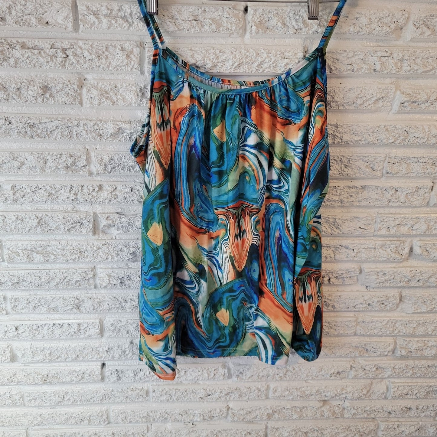 Women Top 4XL Plus Camisole Spaghetti Straps Blue Orange Watercolor Casual Comfy