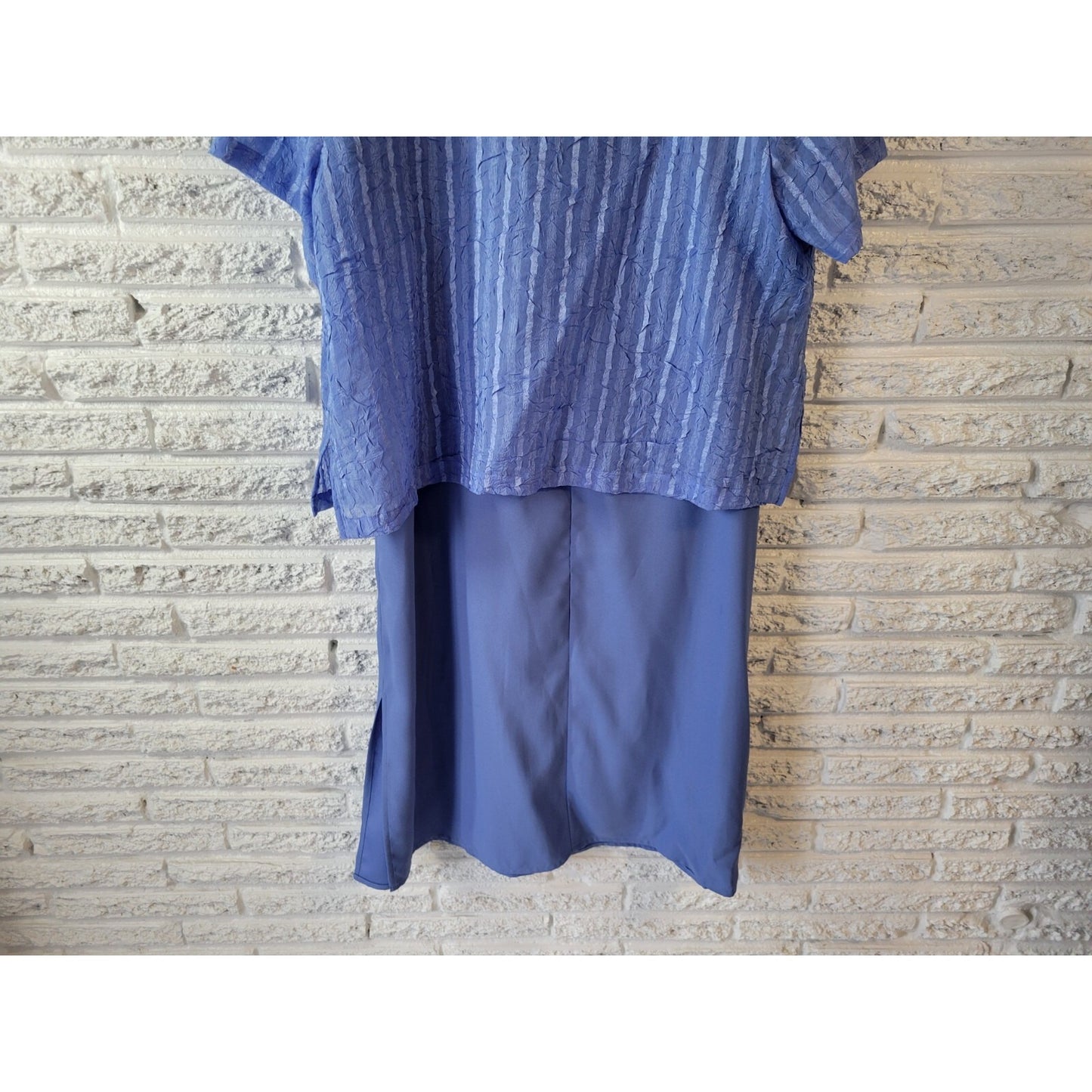 CM Shapes Women Dress 2XWP Plus Petite with Sheer Crepe Overlay Top Slits Blue