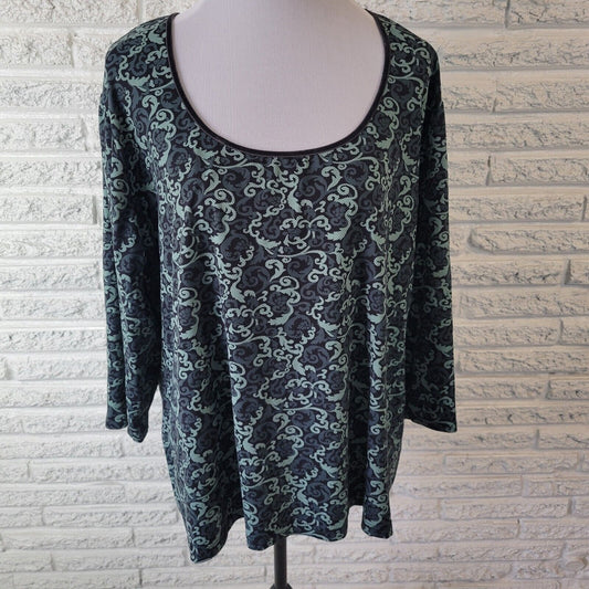 Apostrophe Womens Top 24W 26W Plus 3/4 Sleeve Blue Abstract Comfy Office Casual