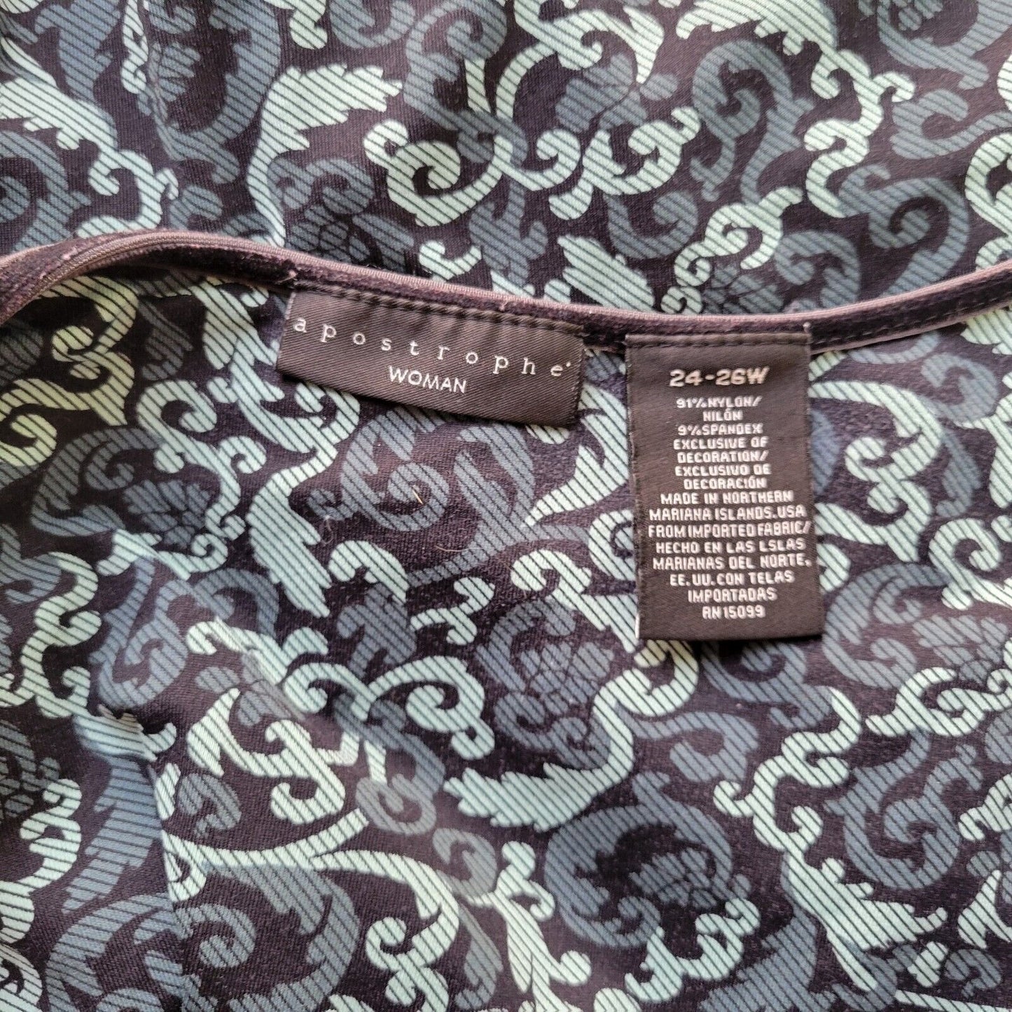 Apostrophe Womens Top 24W 26W Plus 3/4 Sleeve Blue Abstract Comfy Office Casual