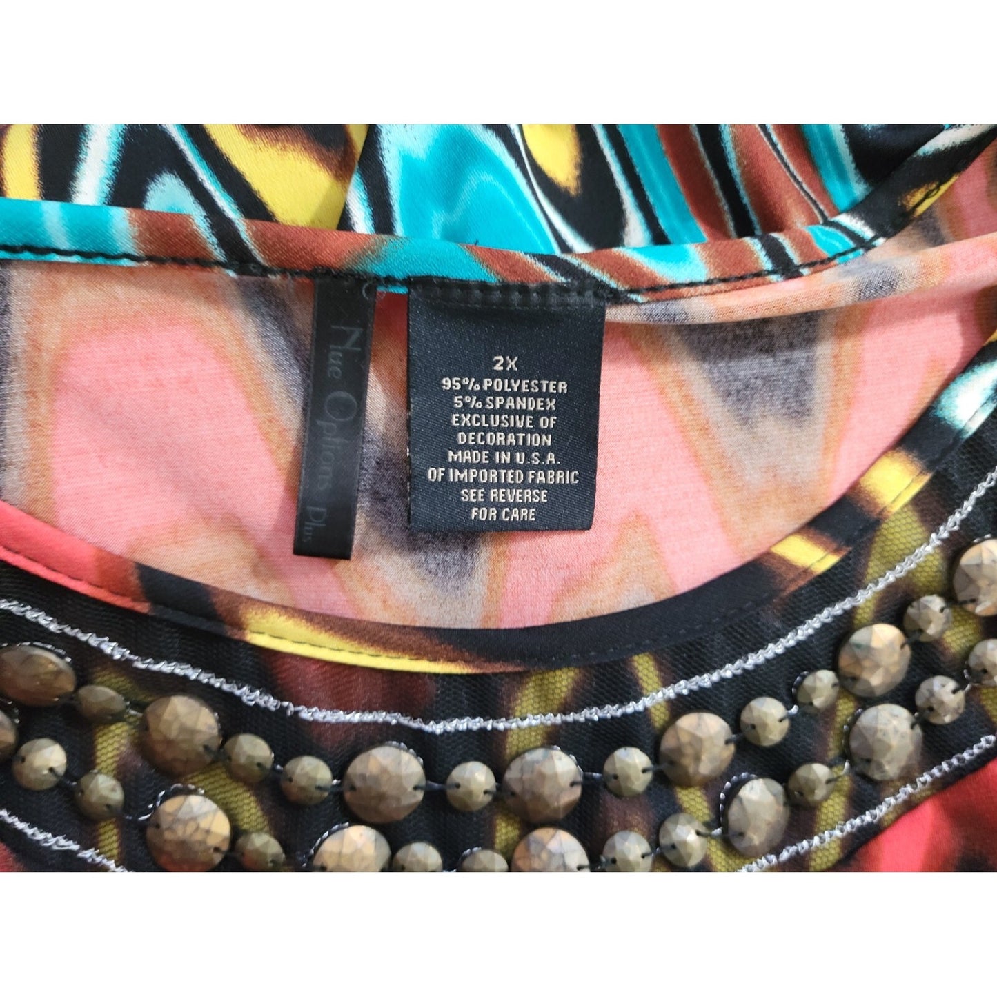 Neu Options Women Top 2X Plus Peplum Flutter Sleeve Blue Watercolor Beads Office