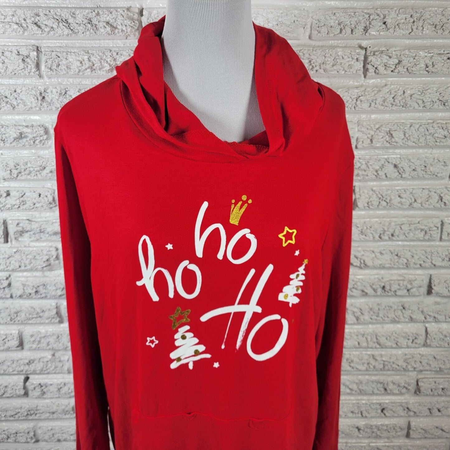 Christmas Women Top XXL 20 Plus Tee Long Sleeve Red Ho Ho Ho Holiday Lightweight