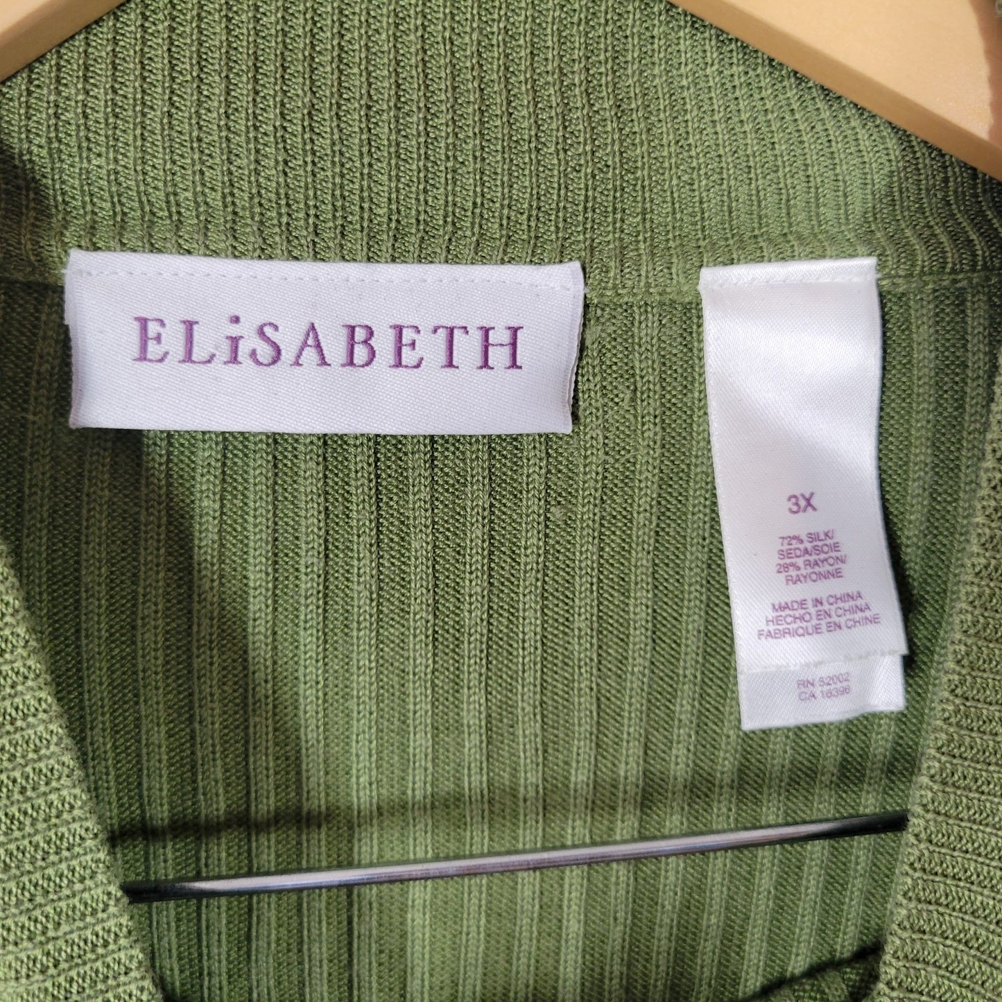 Elisabeth Womens Sweater 3X Plus Mock Turtleneck Green Silk Rayon Office Casual