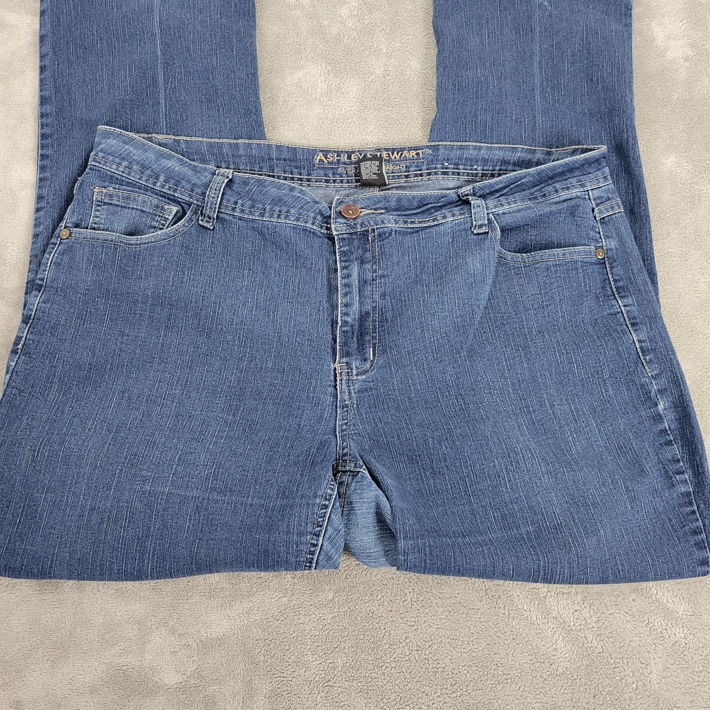 Ashley Stewart Womens Jeans 18W Plus Straight Leg Dark Blue Denim Zip Fly Comfy