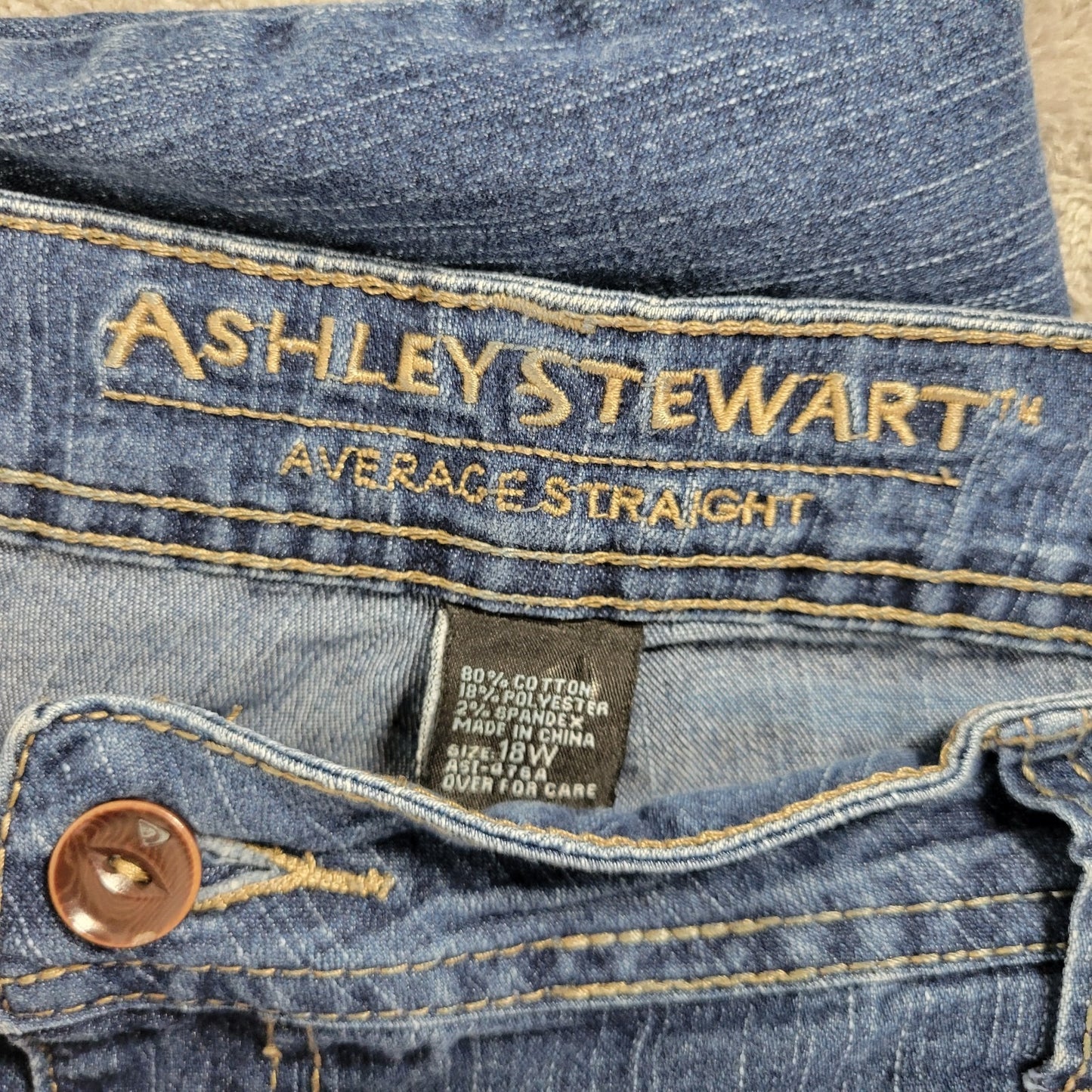 Ashley Stewart Womens Jeans 18W Plus Straight Leg Dark Blue Denim Zip Fly Comfy
