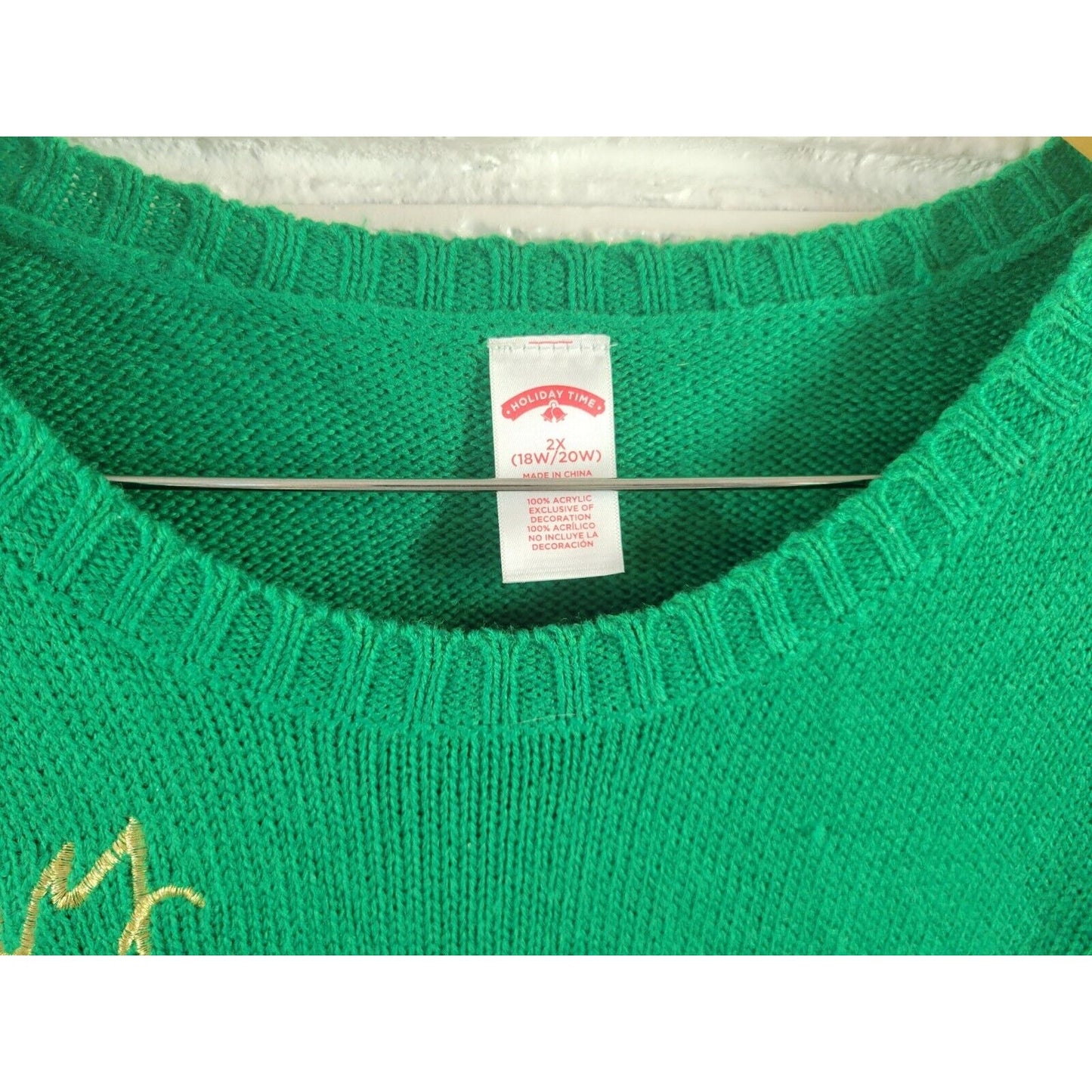 Christmas Holiday Time Women Sweater 2X Pug Happy Pugmas Green Sequins Embroider