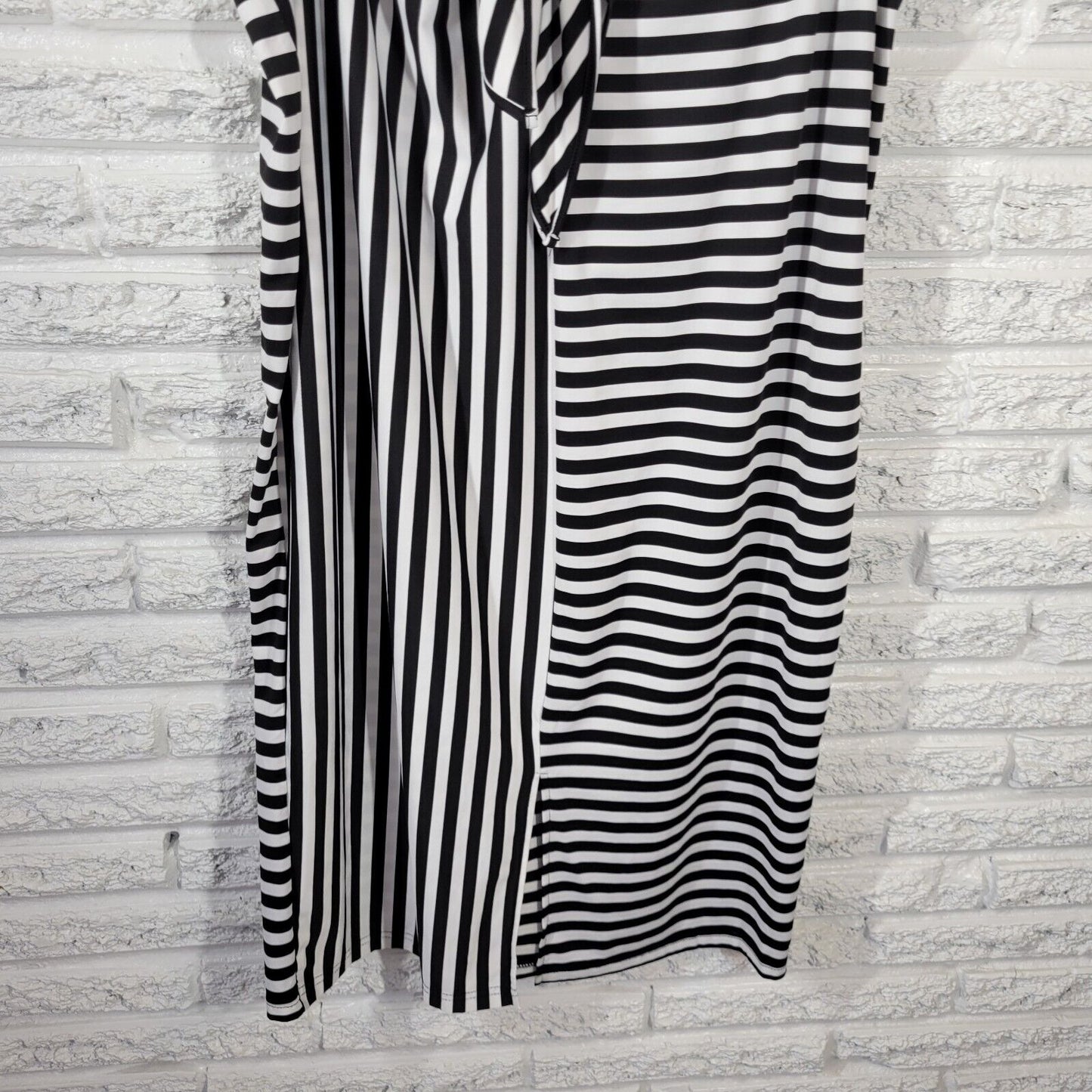 Shein Womens Skirt 4XL Midi Pull On Black Stripe Knotted Waist Slit Lightweight