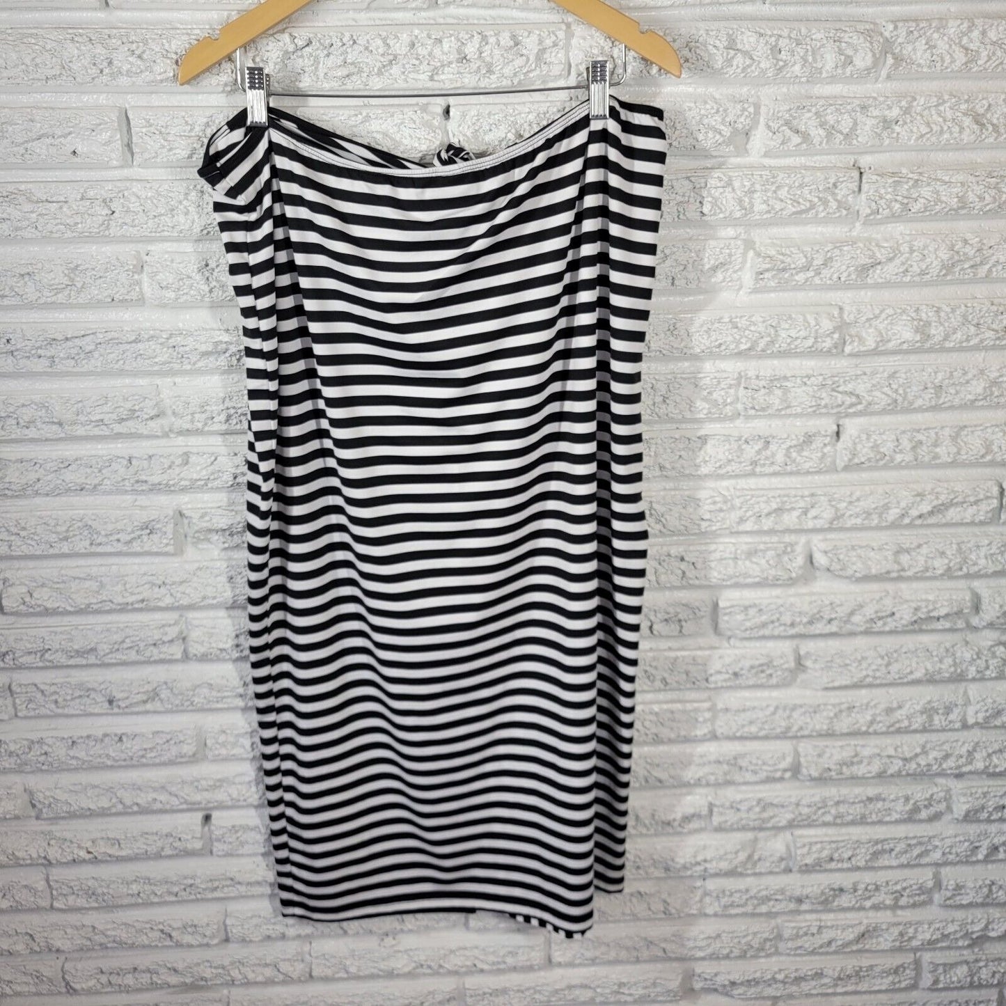 Shein Womens Skirt 4XL Midi Pull On Black Stripe Knotted Waist Slit Lightweight