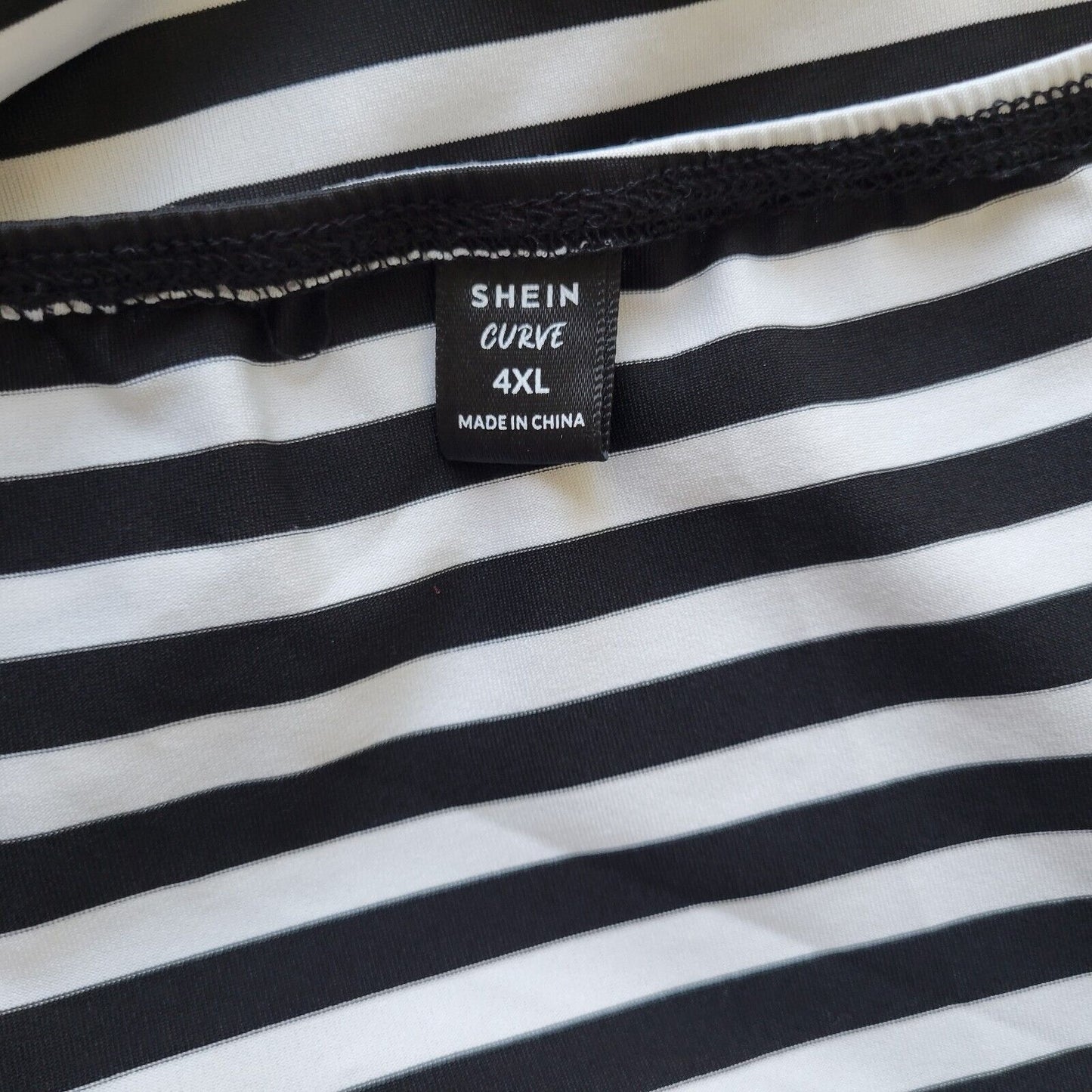 Shein Womens Skirt 4XL Midi Pull On Black Stripe Knotted Waist Slit Lightweight