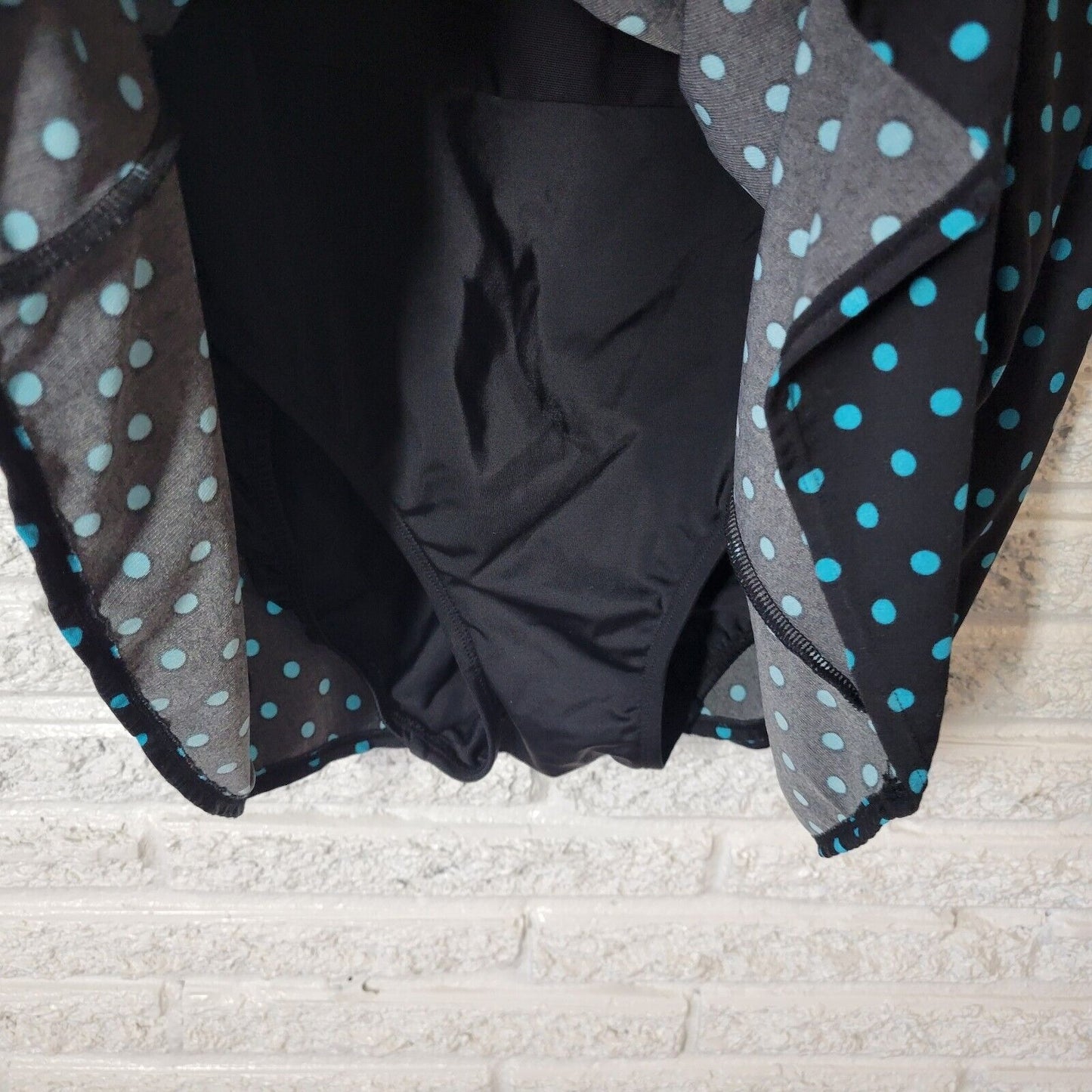 Le Cove Women Swimsuit 18 Plus Spaghetti Strap Skirted Blue Polka Dot Poly Blend