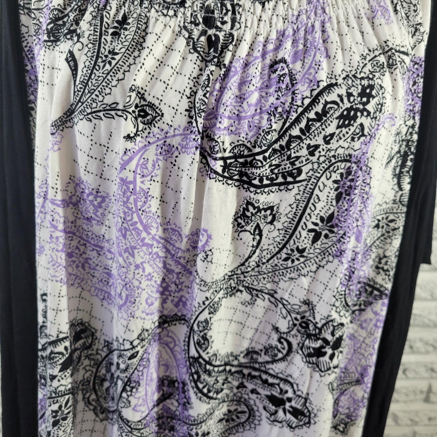 Croft Barrow Womens Top 2X Plus Short Sleeve Purple Black Paisley Casual Cinched