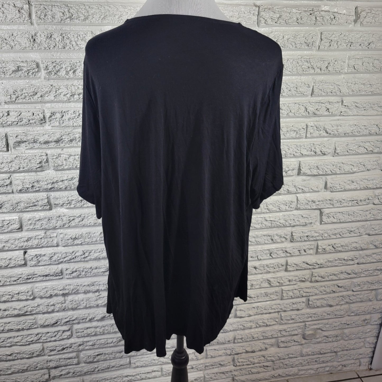 Croft Barrow Womens Top 2X Plus Short Sleeve Purple Black Paisley Casual Cinched