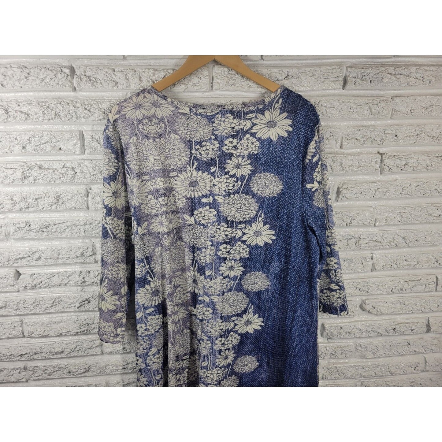 Lily Firmiana Women Dress 2X Plus Mini Long Sleeve Blue Floral Poly Blend Casual