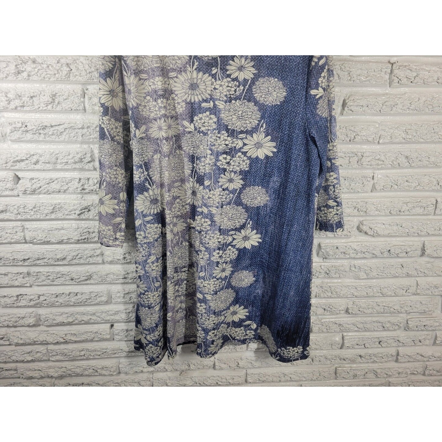 Lily Firmiana Women Dress 2X Plus Mini Long Sleeve Blue Floral Poly Blend Casual