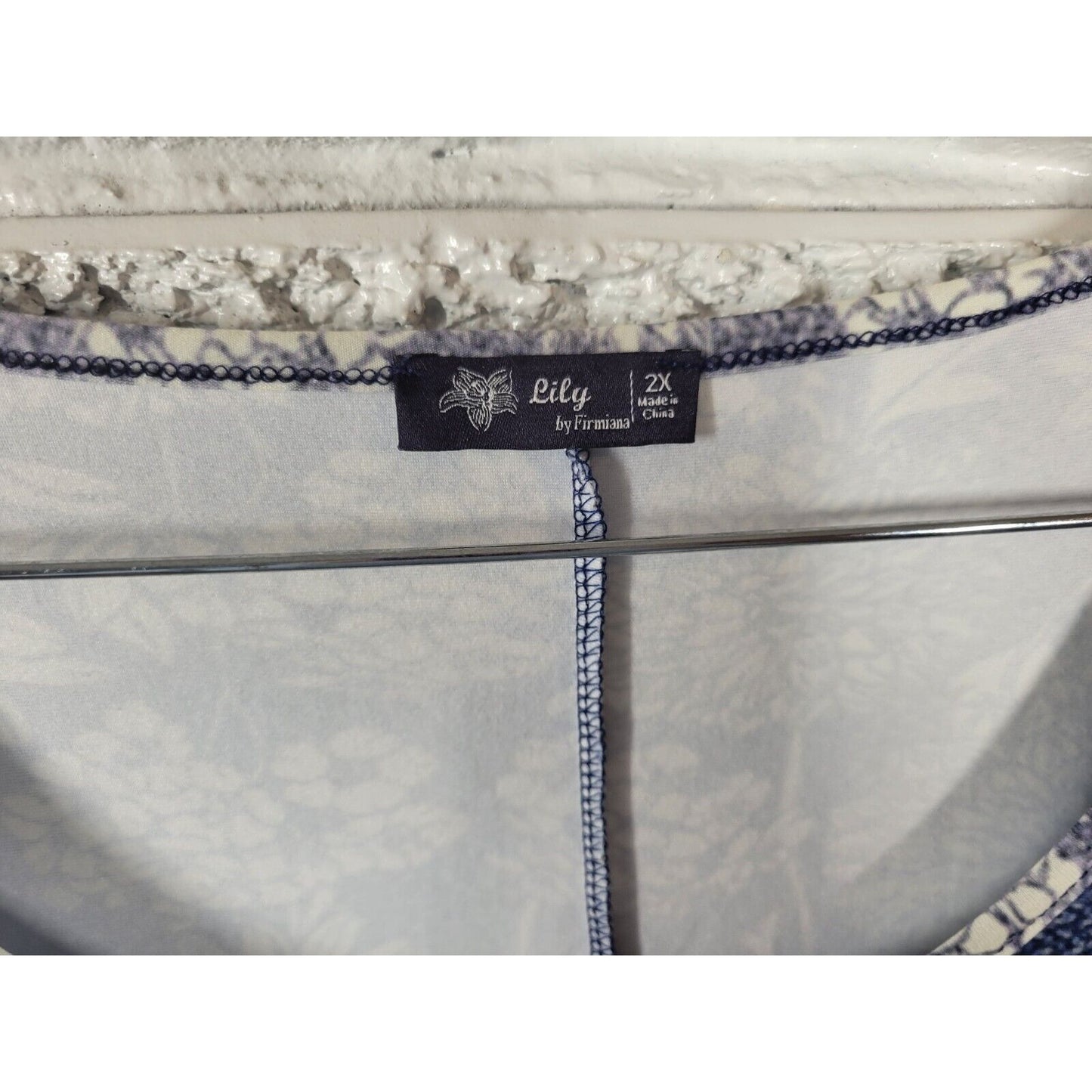Lily Firmiana Women Dress 2X Plus Mini Long Sleeve Blue Floral Poly Blend Casual