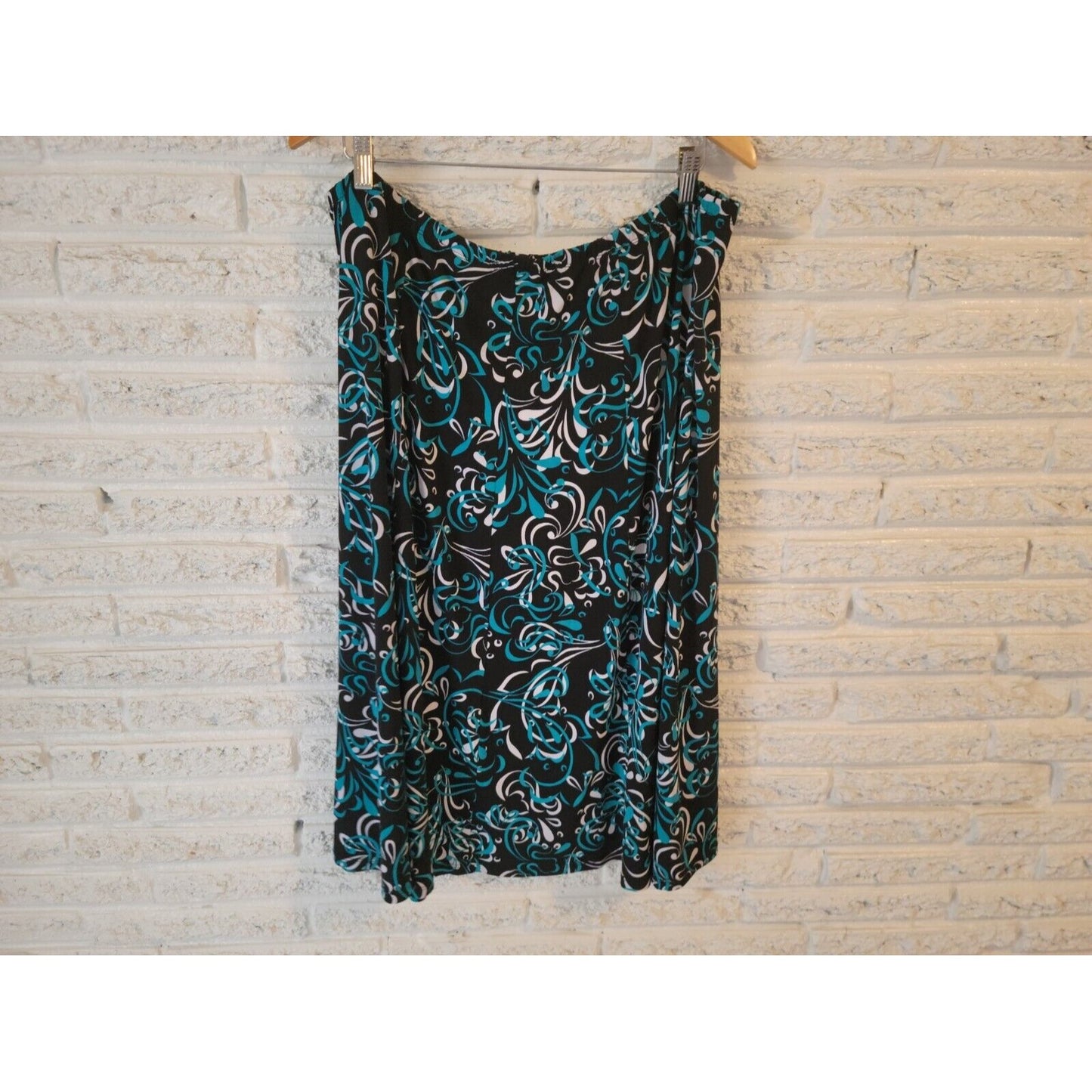 JM Collection Womens Skirt 3X Plus ALine Abstract Blue Geometric Poly Blend