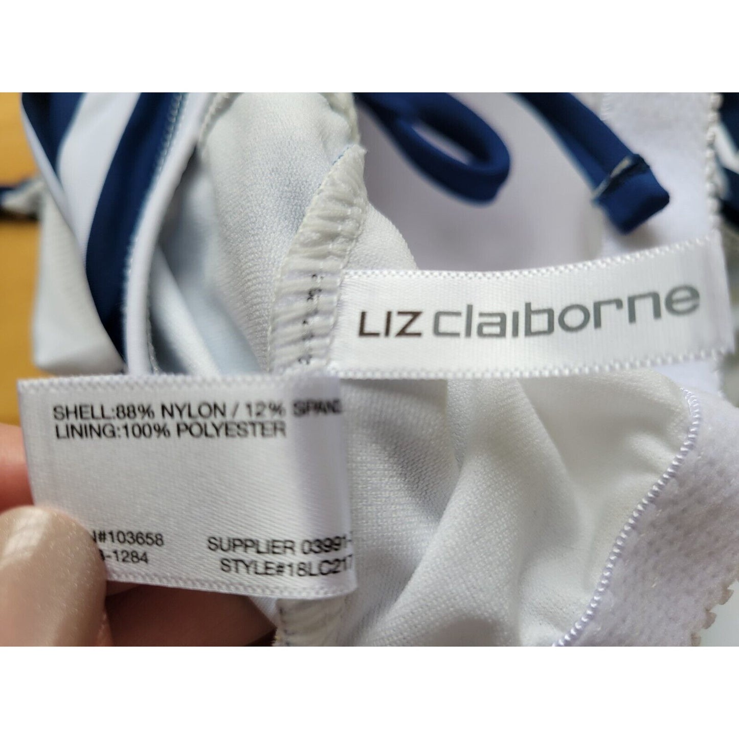 Liz Claiborne Womens Swim Top Extra Large Spaghetti Strap Open Back Blue Stripe