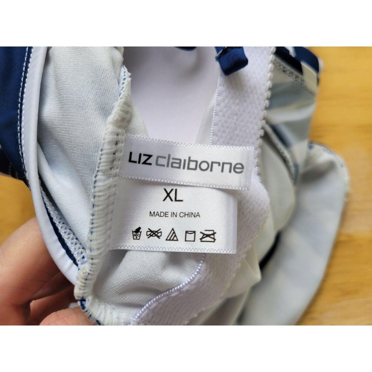 Liz Claiborne Womens Swim Top Extra Large Spaghetti Strap Open Back Blue Stripe
