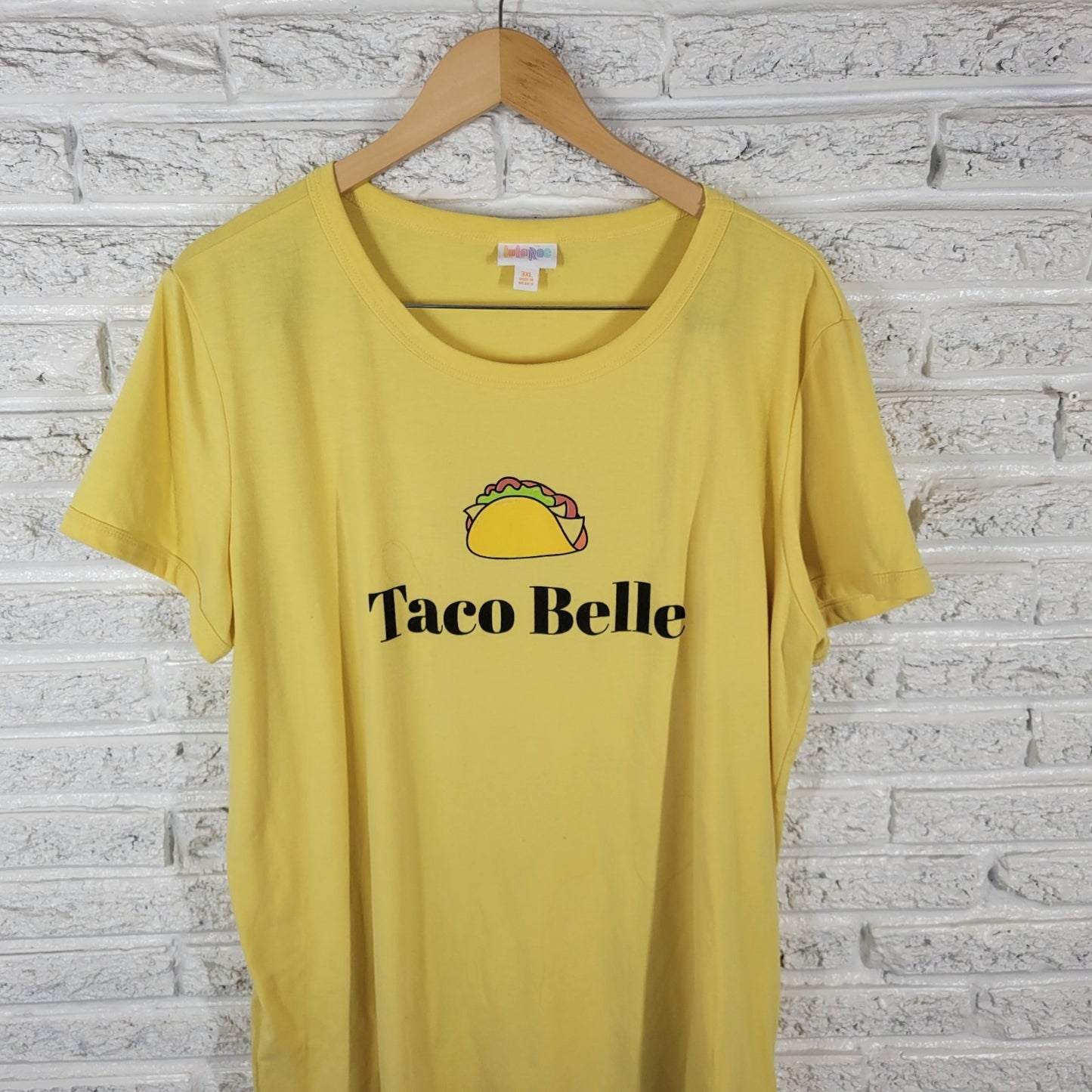Lularoe Womens Top 3XL Plus Tee Short Sleeve Taco Belle Yellow Casual Poly Blend