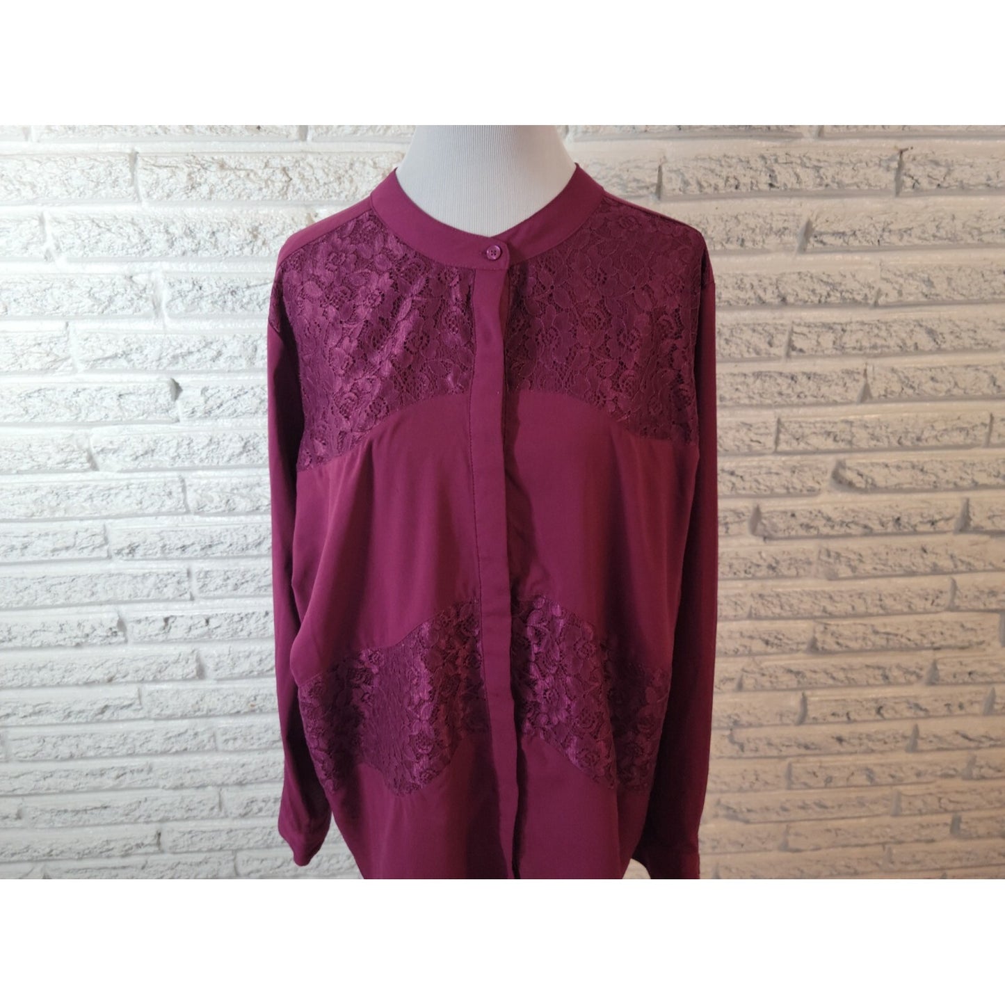 ANA Women Top 4X Plus Tunic Long Sleeve Purple Button Up Lace Panels Career