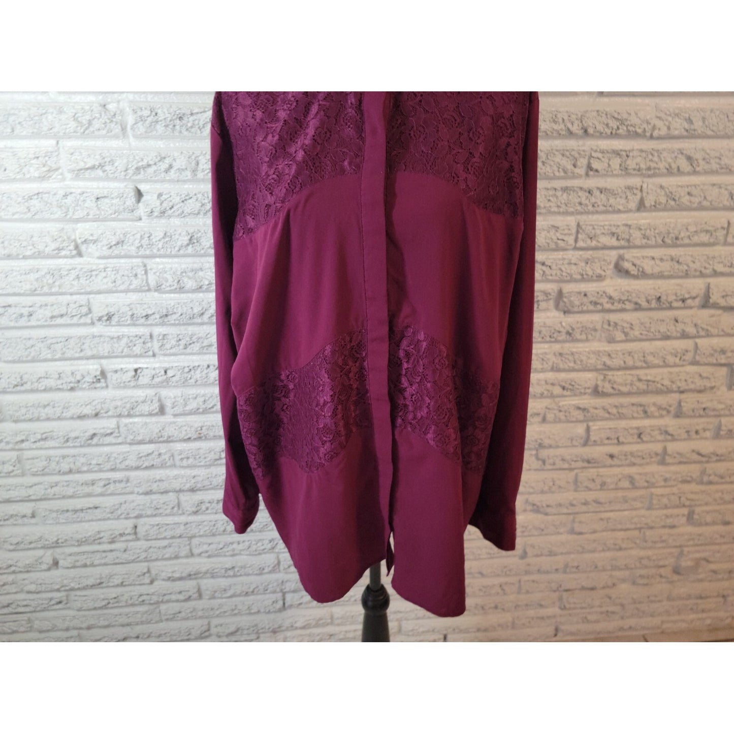 ANA Women Top 4X Plus Tunic Long Sleeve Purple Button Up Lace Panels Career