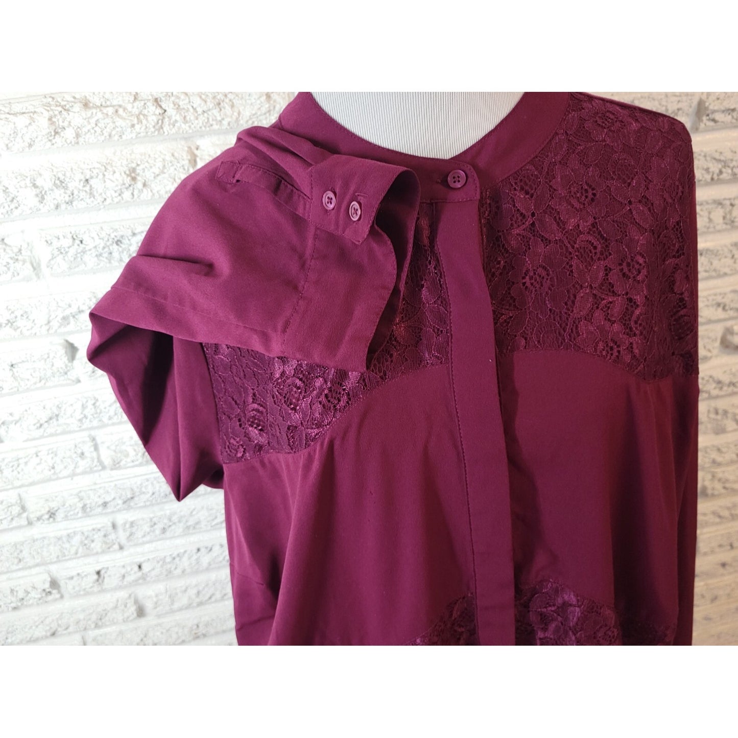 ANA Women Top 4X Plus Tunic Long Sleeve Purple Button Up Lace Panels Career