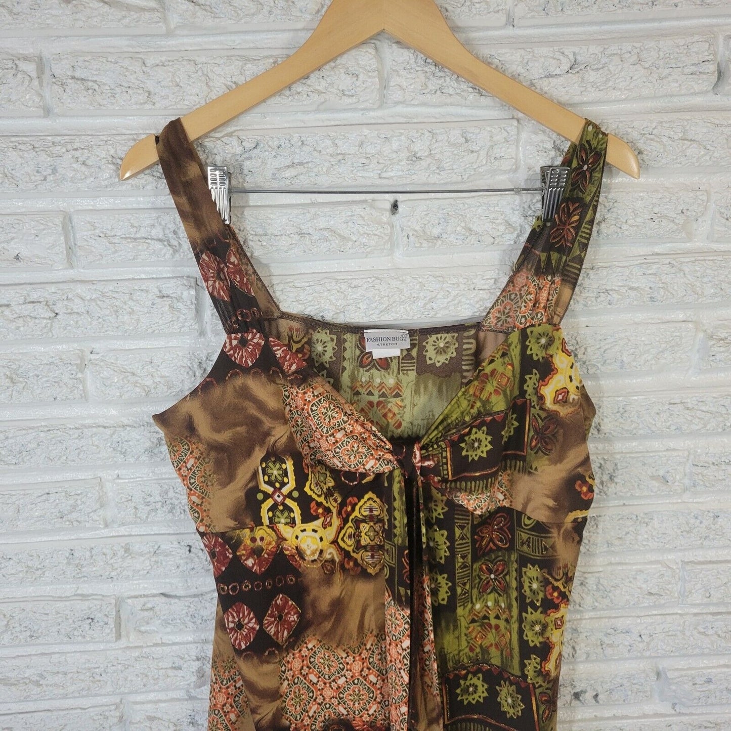 Fashion Bug Womens Top 18 20 Swing Wide Strap Brown Geometric Poly Blend Lined