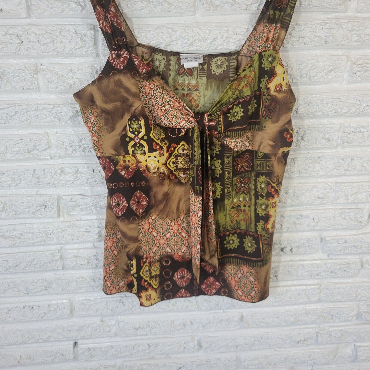 Fashion Bug Womens Top 18 20 Swing Wide Strap Brown Geometric Poly Blend Lined