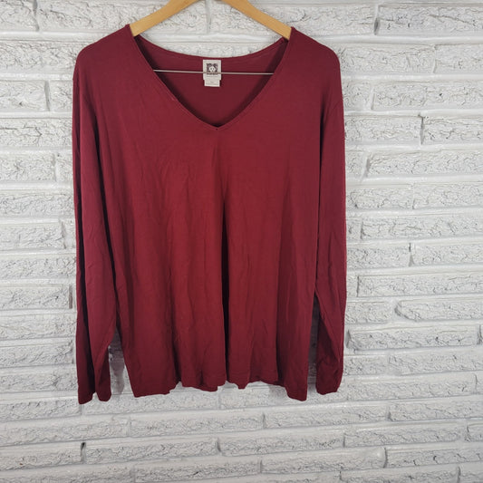 Anne Klein Womens Top 3X Plus Long Sleeve Rust Red Cotton Blend Casual Comfy