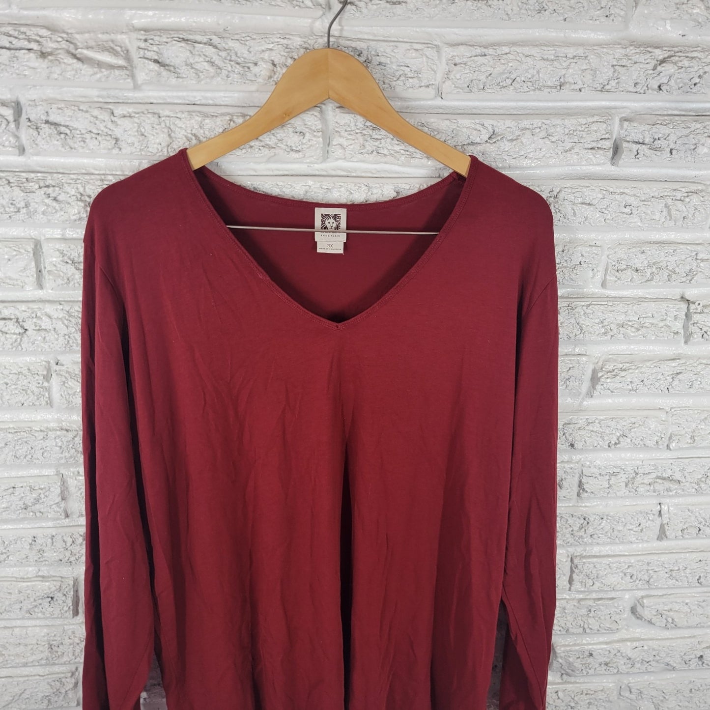 Anne Klein Womens Top 3X Plus Long Sleeve Rust Red Cotton Blend Casual Comfy