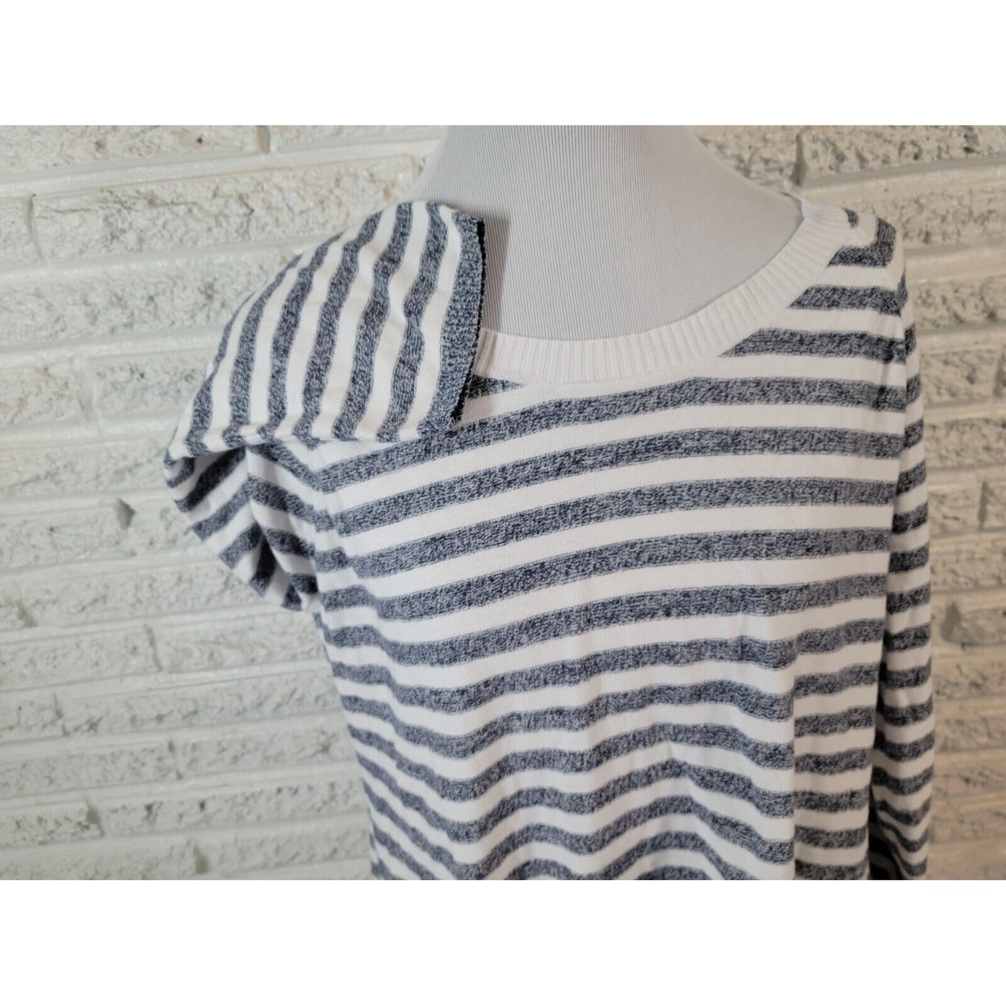 Caribbean Joe Womens Top Extra Large 3/4 Sleeve Cotton Casual Blue Stripe