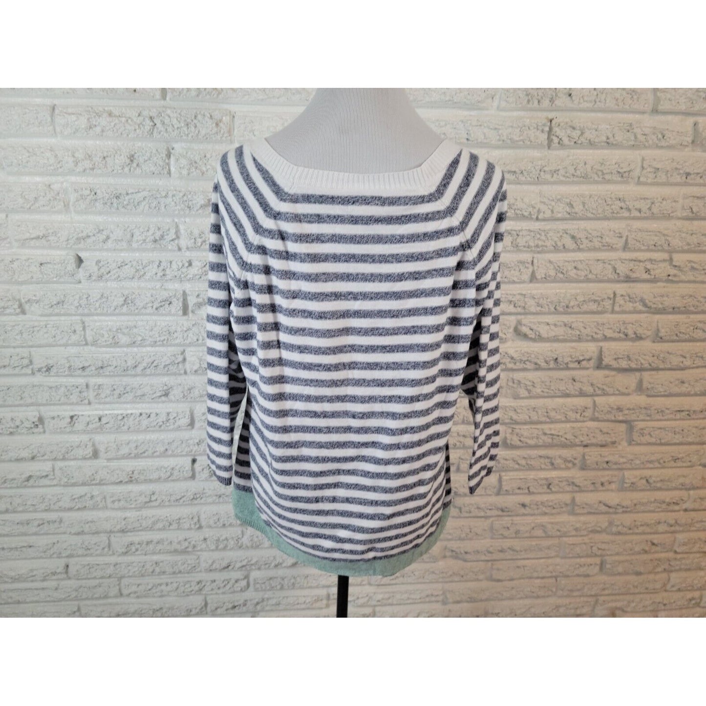 Caribbean Joe Womens Top Extra Large 3/4 Sleeve Cotton Casual Blue Stripe