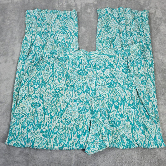 Iman Womens Pants 2X Plus Long Palazzo Pull On Blue Watercolor Poly Blend