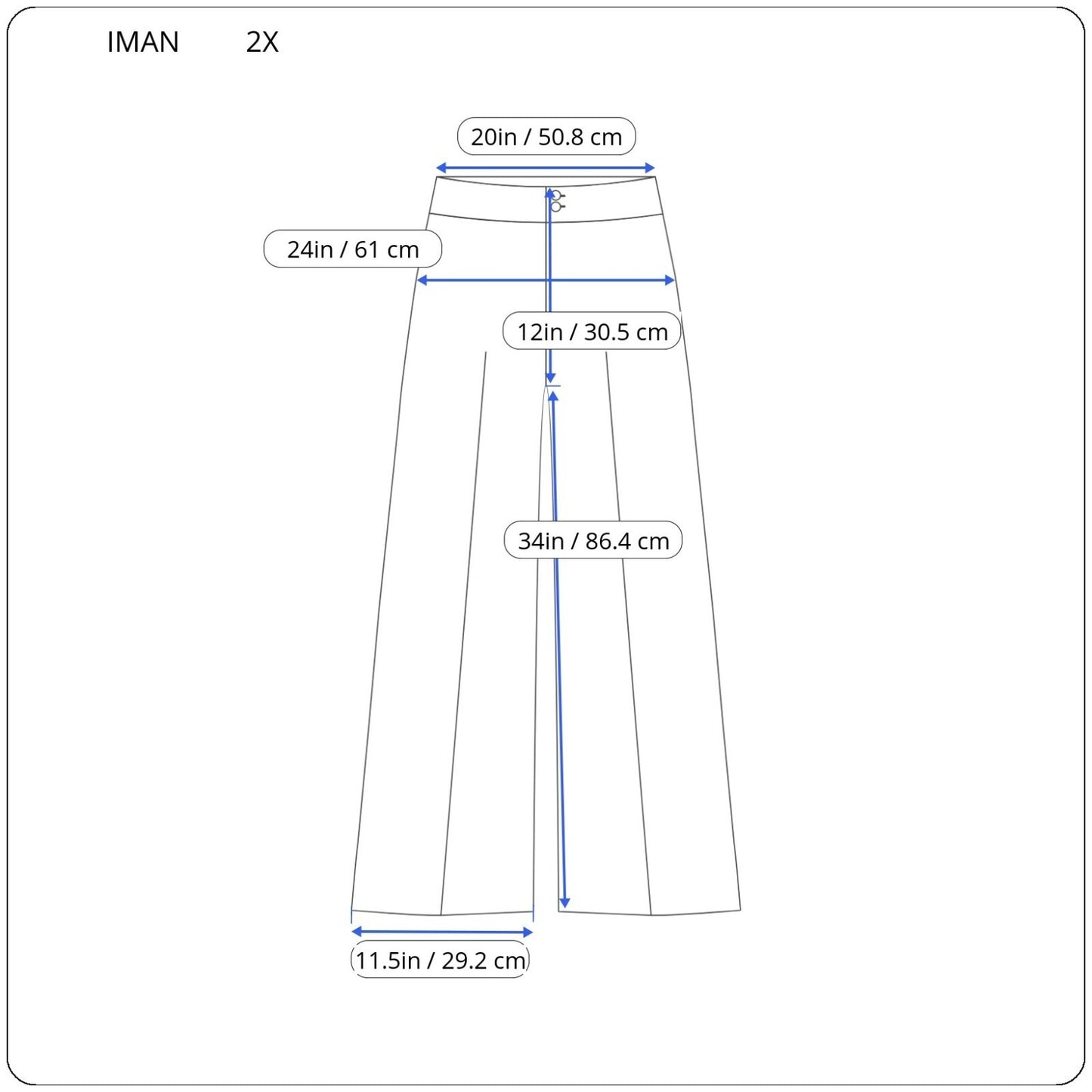Iman Womens Pants 2X Plus Long Palazzo Pull On Blue Watercolor Poly Blend