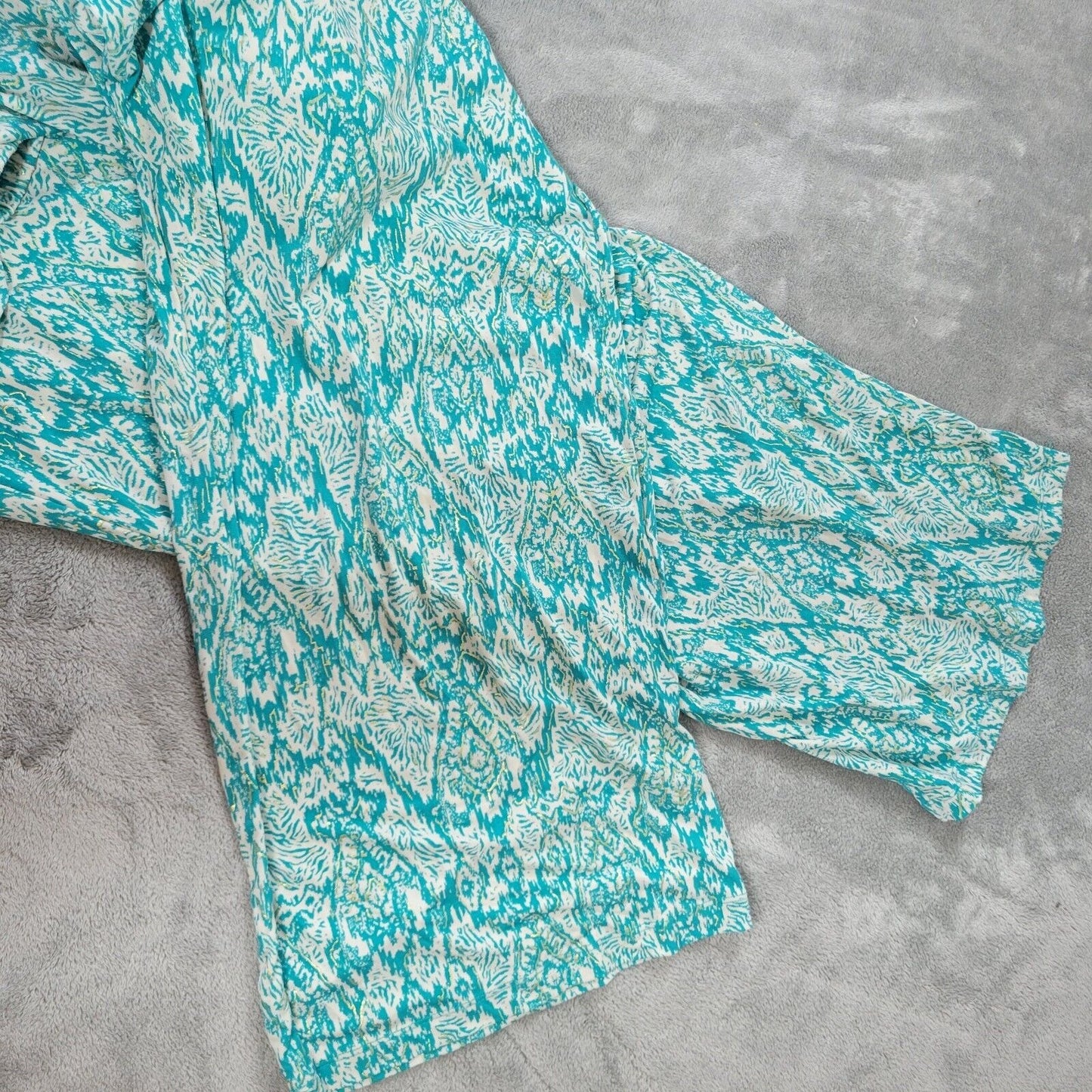 Iman Womens Pants 2X Plus Long Palazzo Pull On Blue Watercolor Poly Blend