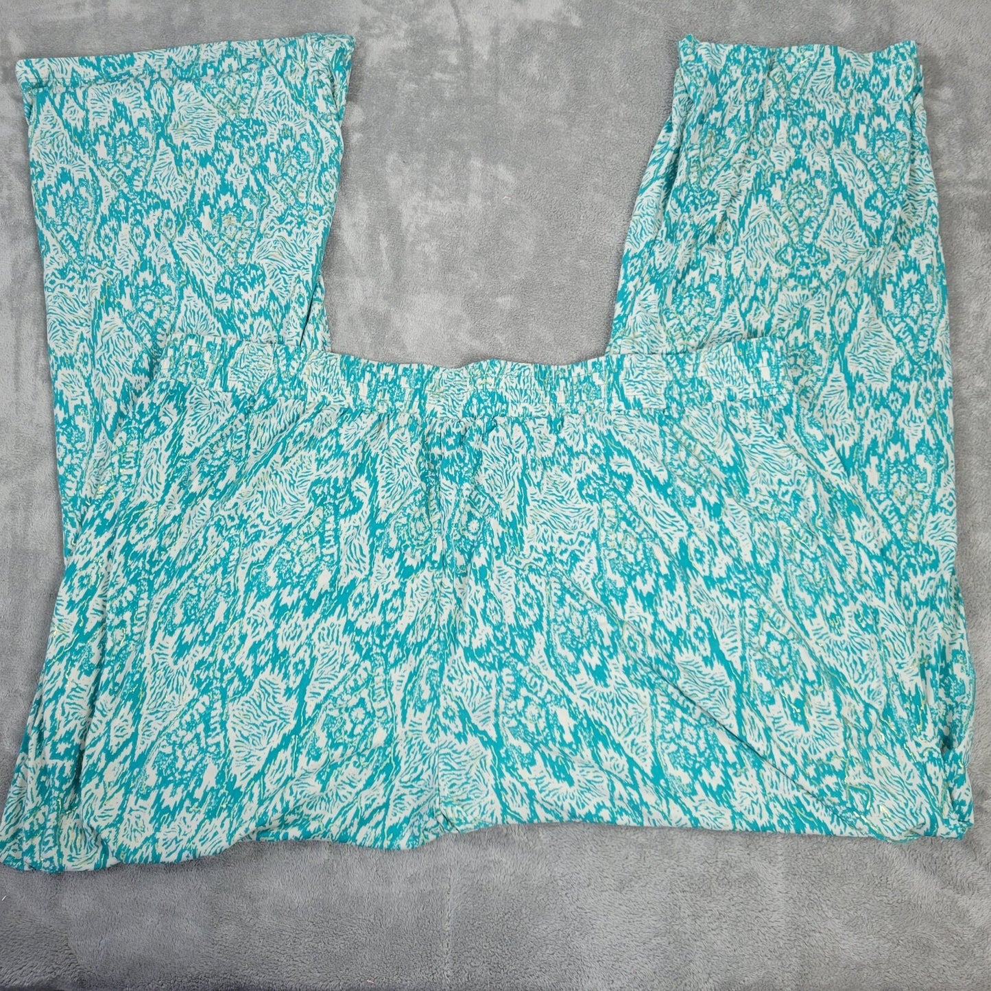 Iman Womens Pants 2X Plus Long Palazzo Pull On Blue Watercolor Poly Blend