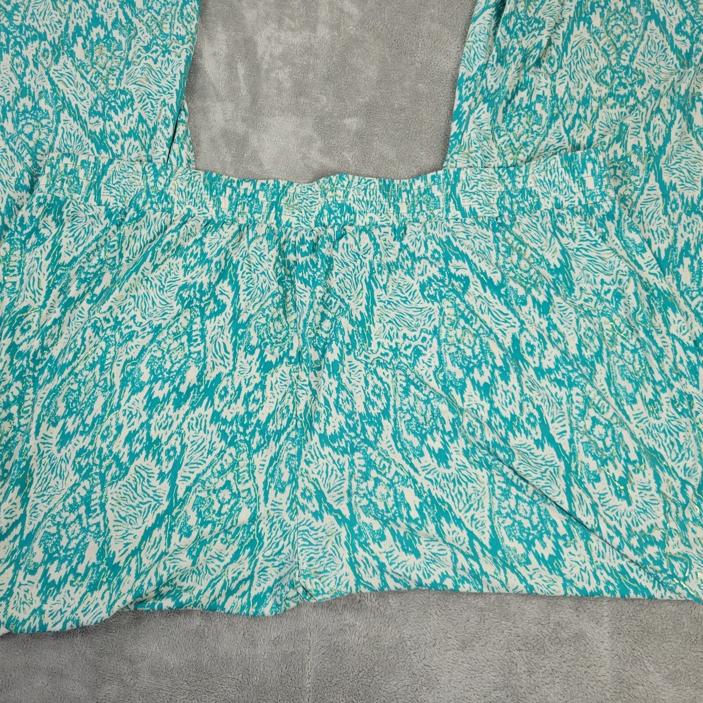 Iman Womens Pants 2X Plus Long Palazzo Pull On Blue Watercolor Poly Blend