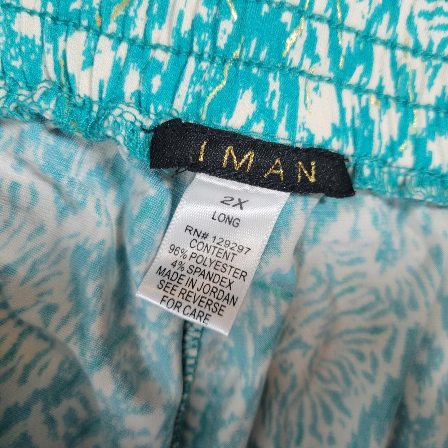 Iman Womens Pants 2X Plus Long Palazzo Pull On Blue Watercolor Poly Blend