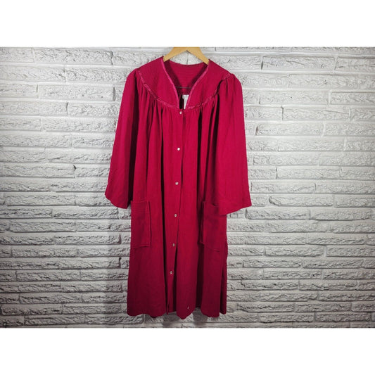 Adonna Womens Robe 1X Long Sleeve Flannel Hot Pink Pockets Snaps Pleated Lounge