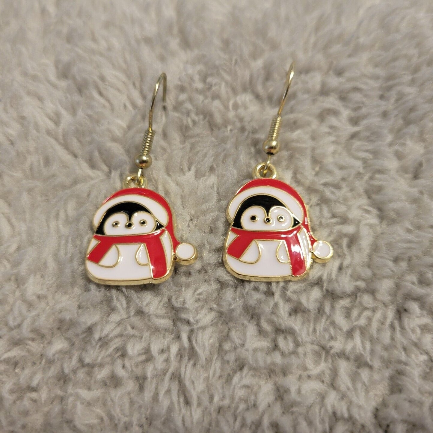 Santa Claus Penguins Earrings Christmas Gold Tone Fish Hook Holiday Winter